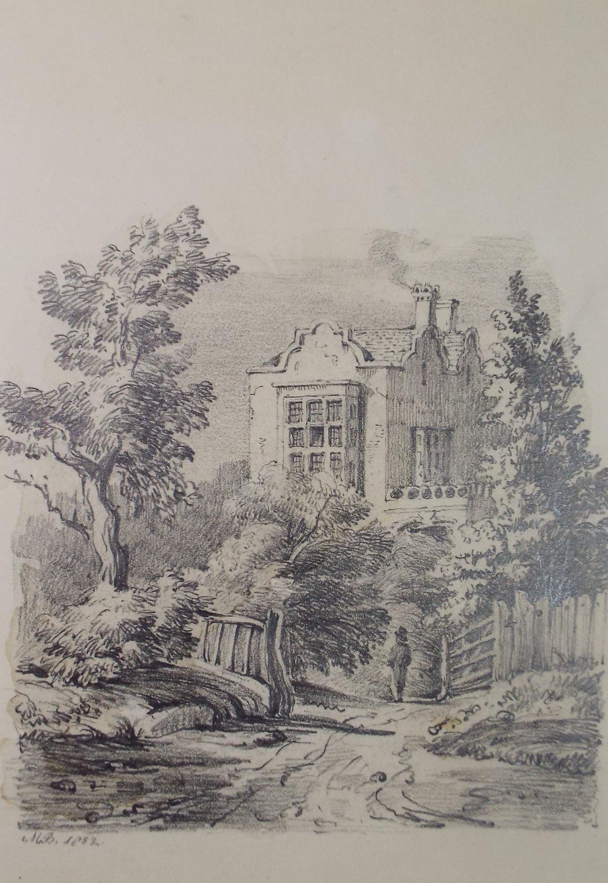 Original pencil drawing 'Country House with figure', Dated 1832, Artist Unknown
