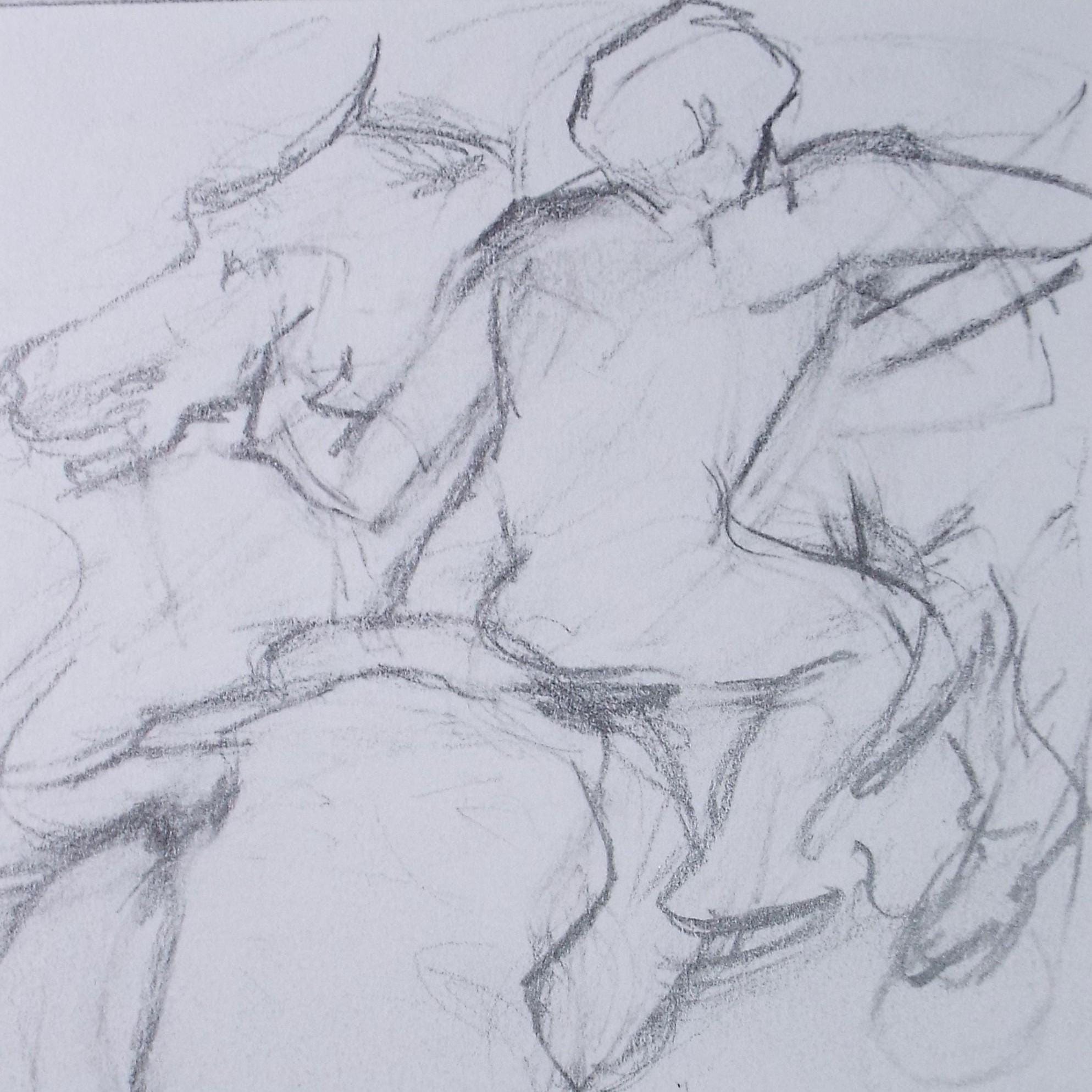 Original Pencil Drawing,'Figure on horseback', Edmund Caswell (1938-1996), circa 1980's