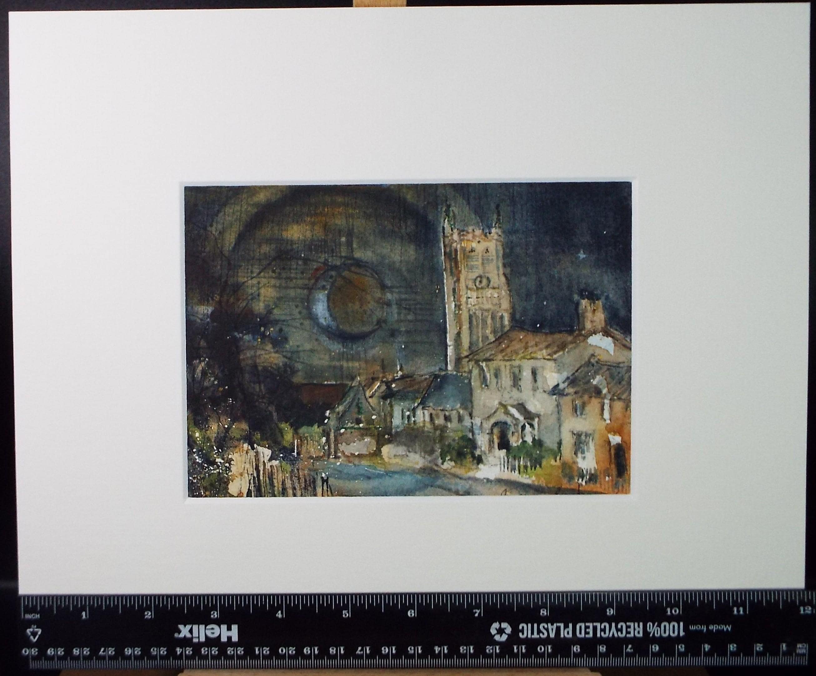 Original watercolour, 'Highstreet', Artist unknown, circa 1990's