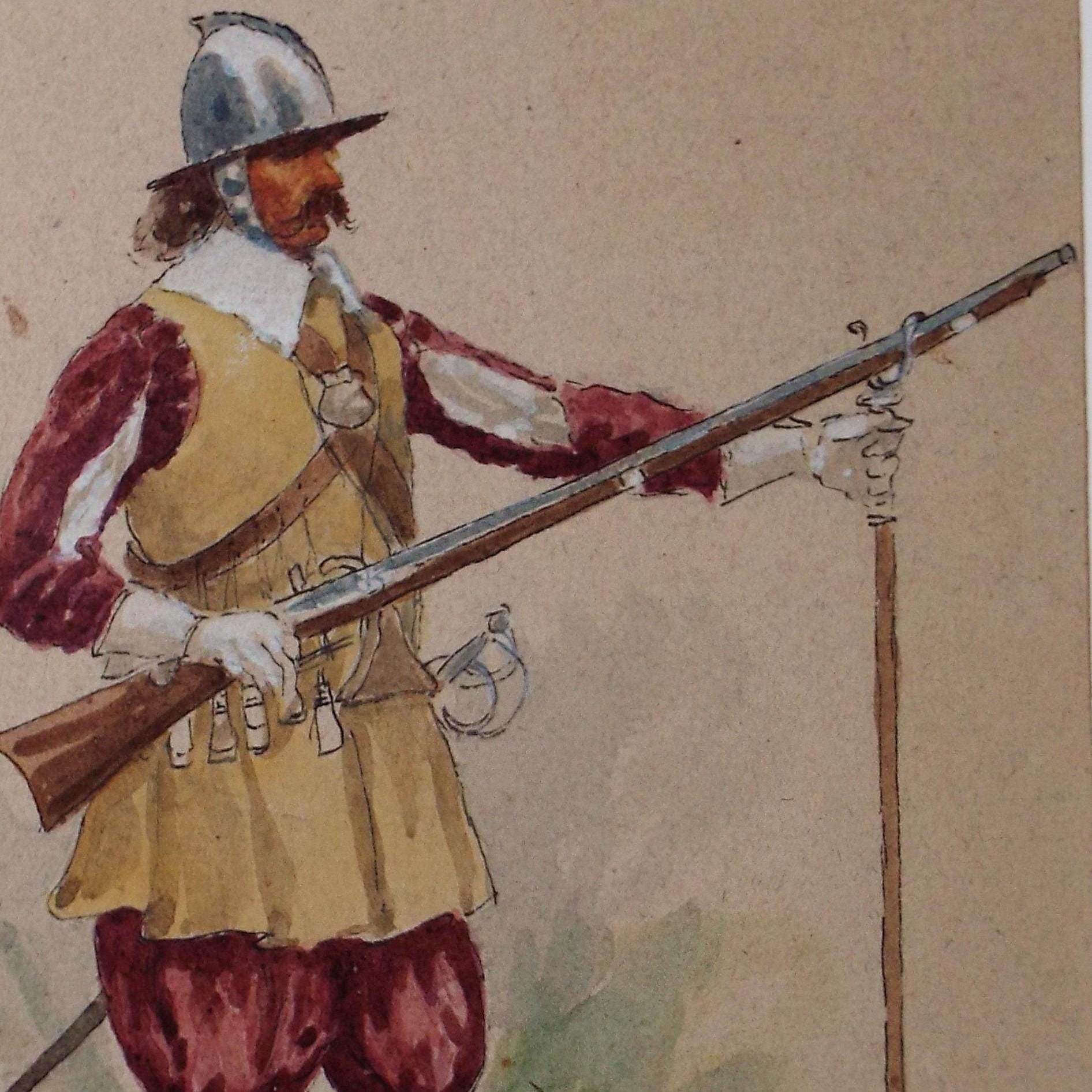 Original Watercolour, 'English Civil war Soldier', Circa 1920, Artist Unknown
