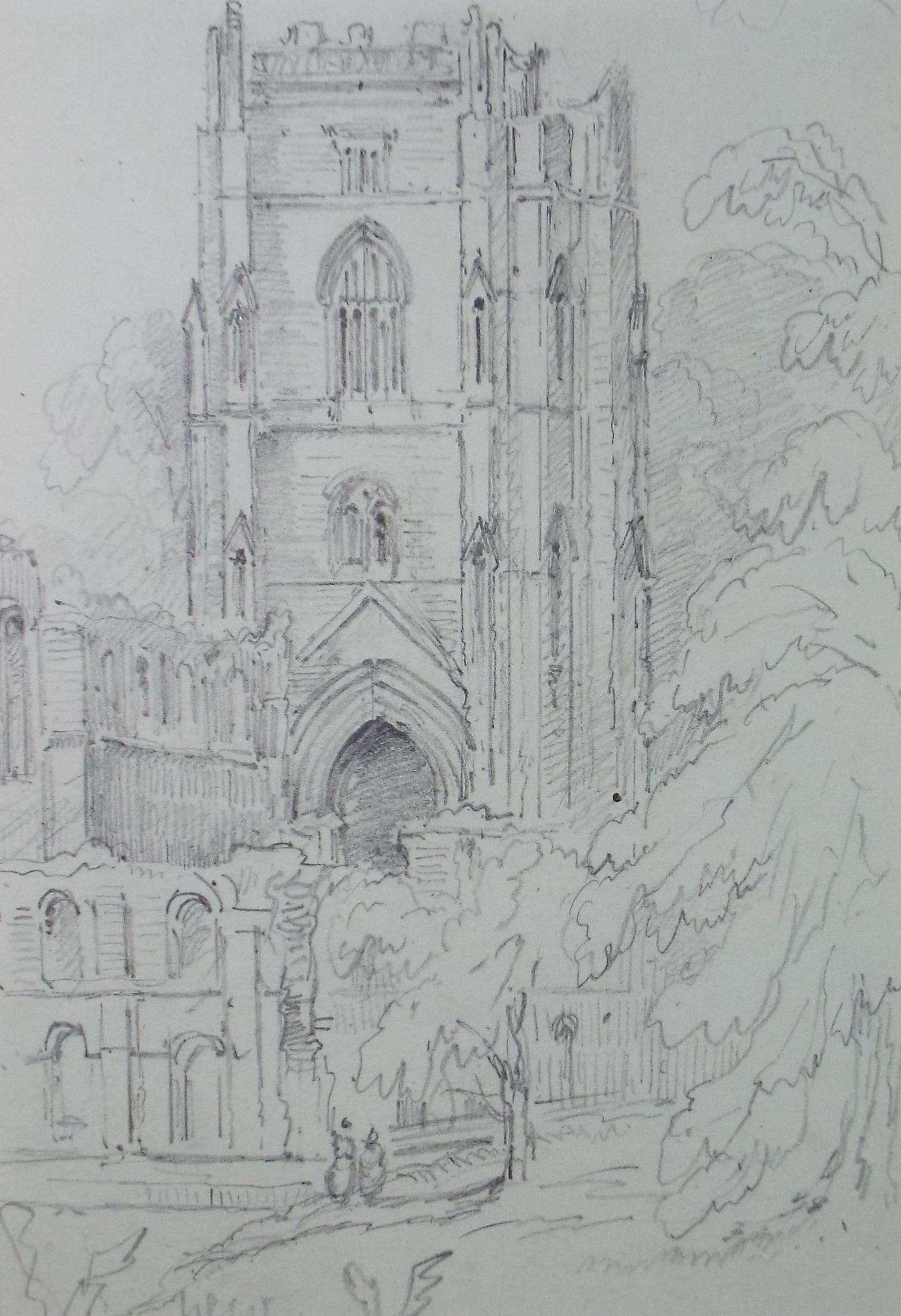 Original Pencil drawing, 'Church study', Mid 20th Century, artist unknown