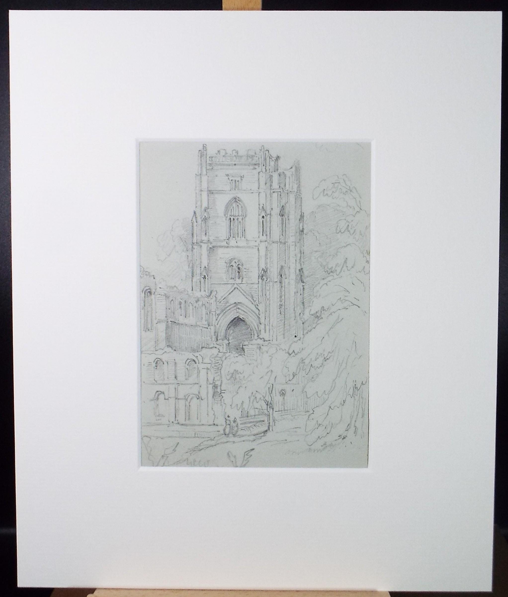 Original Pencil drawing, 'Church study', Mid 20th Century, artist unknown