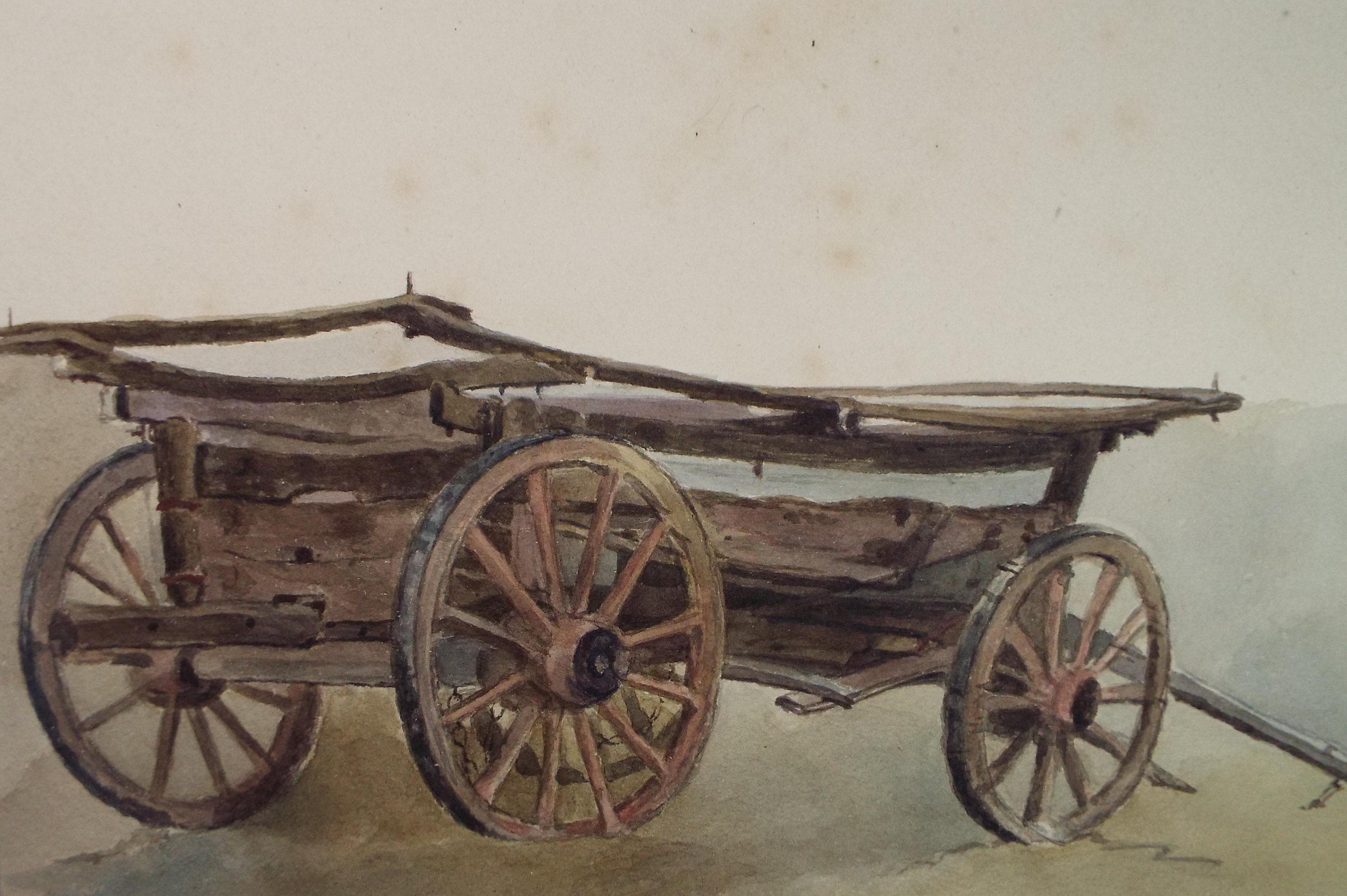 Vintage 'Cart Study' Watercolour Painting, Late 19th Century, Mounted