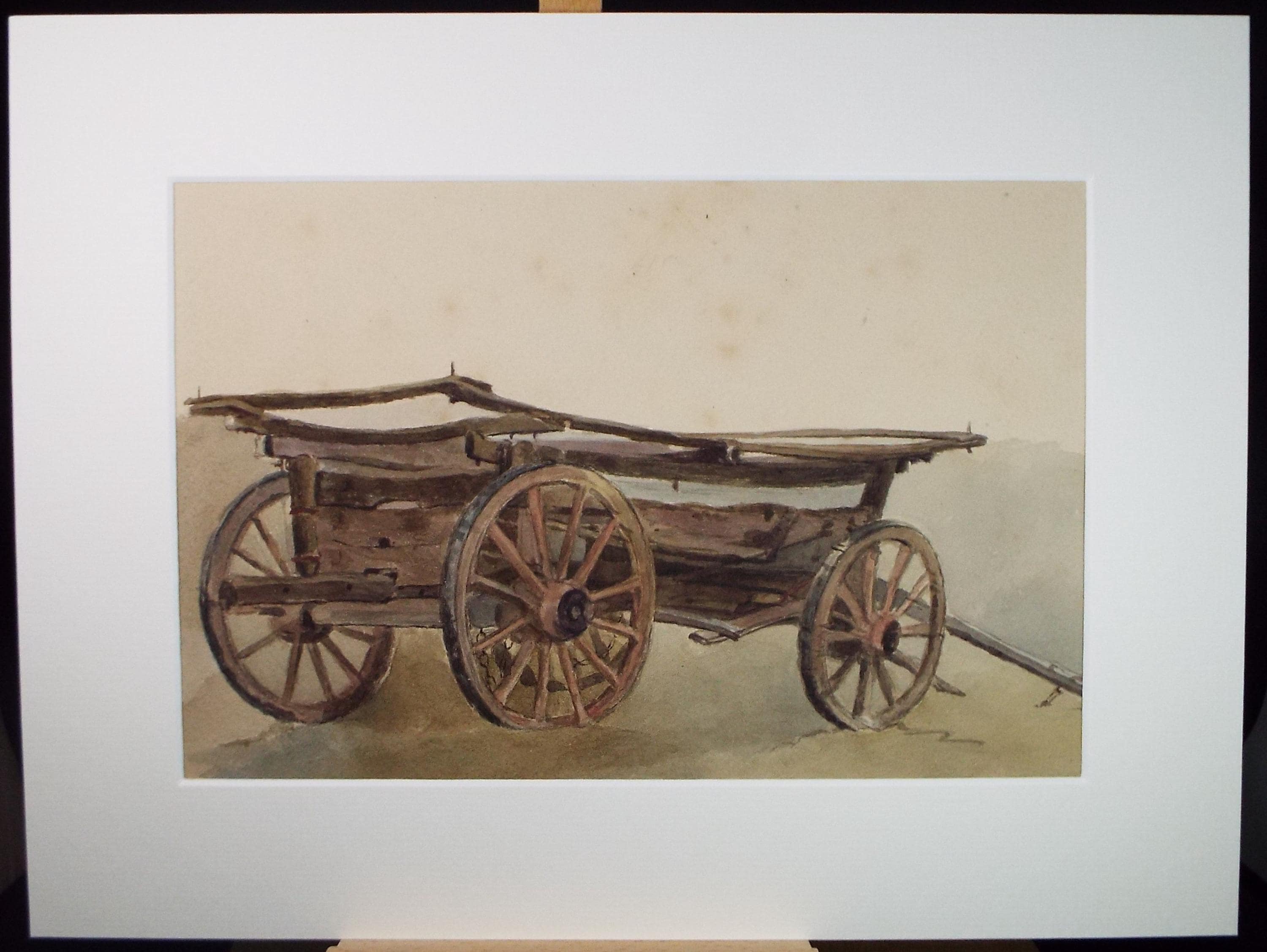 Vintage 'Cart Study' Watercolour Painting, Late 19th Century, Mounted