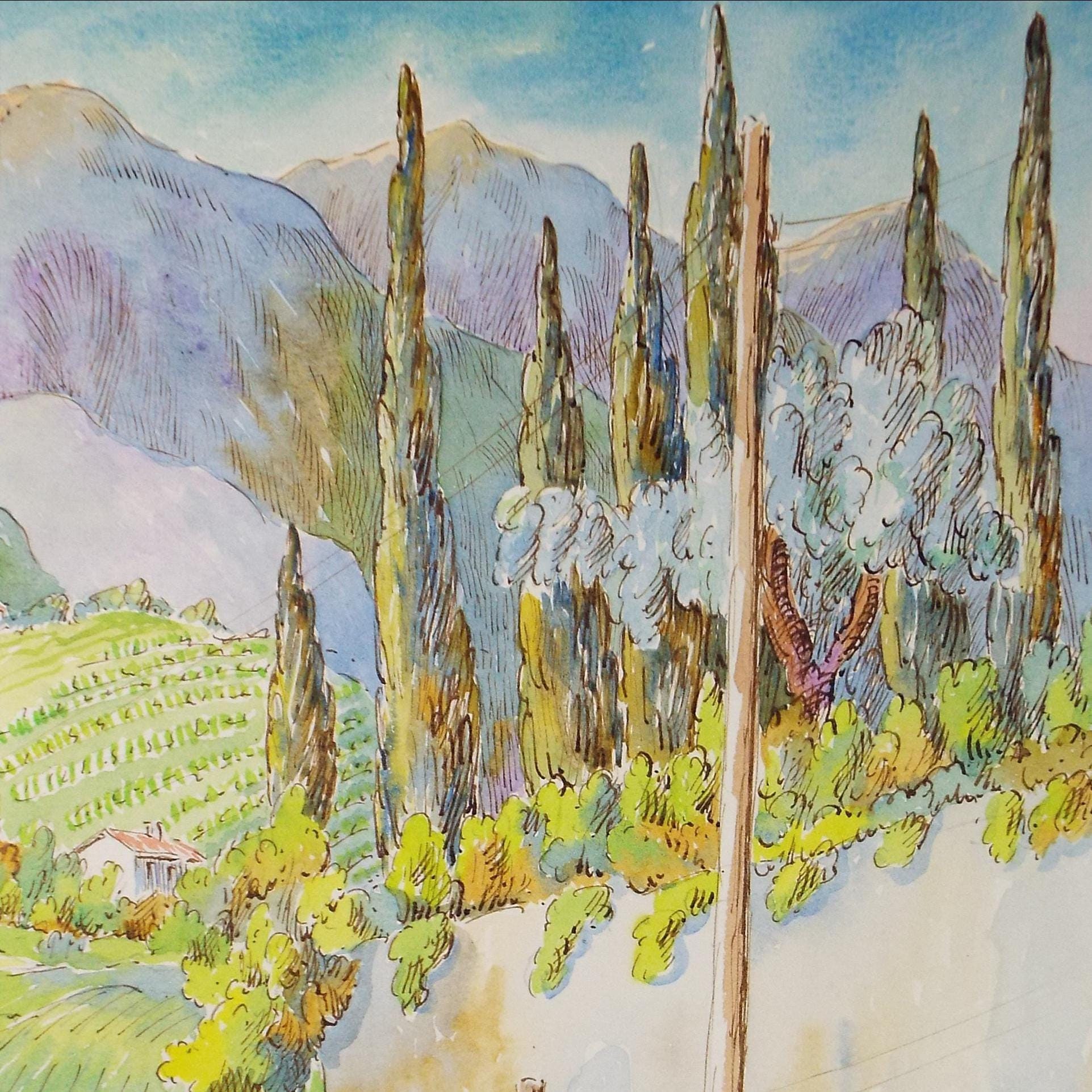 Original Watercolour & ink, 'Menaggio, Italy', Cicely Glyn de Beers (1891-1973), Dated 1957