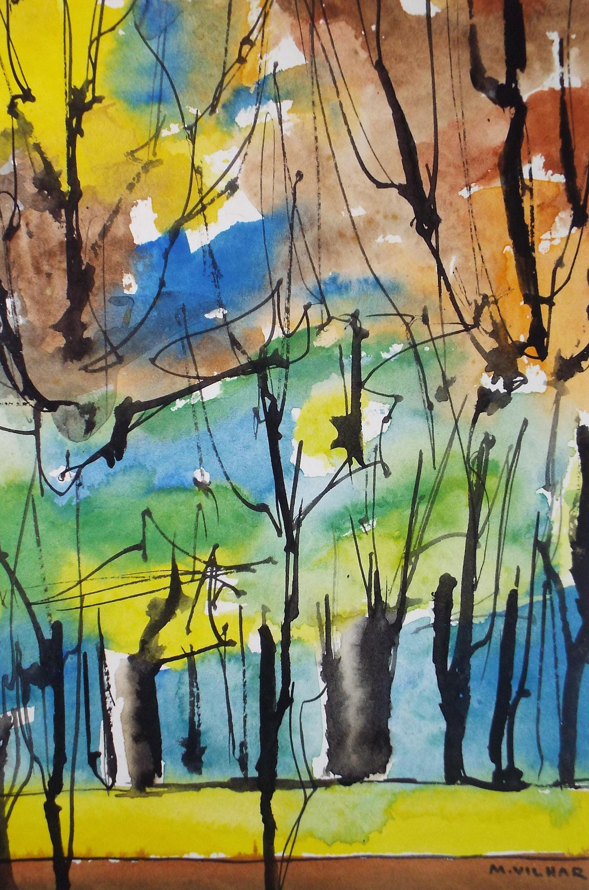 Original Watercolour, 'Woodland Study', Circa 1970's , M Vilhar
