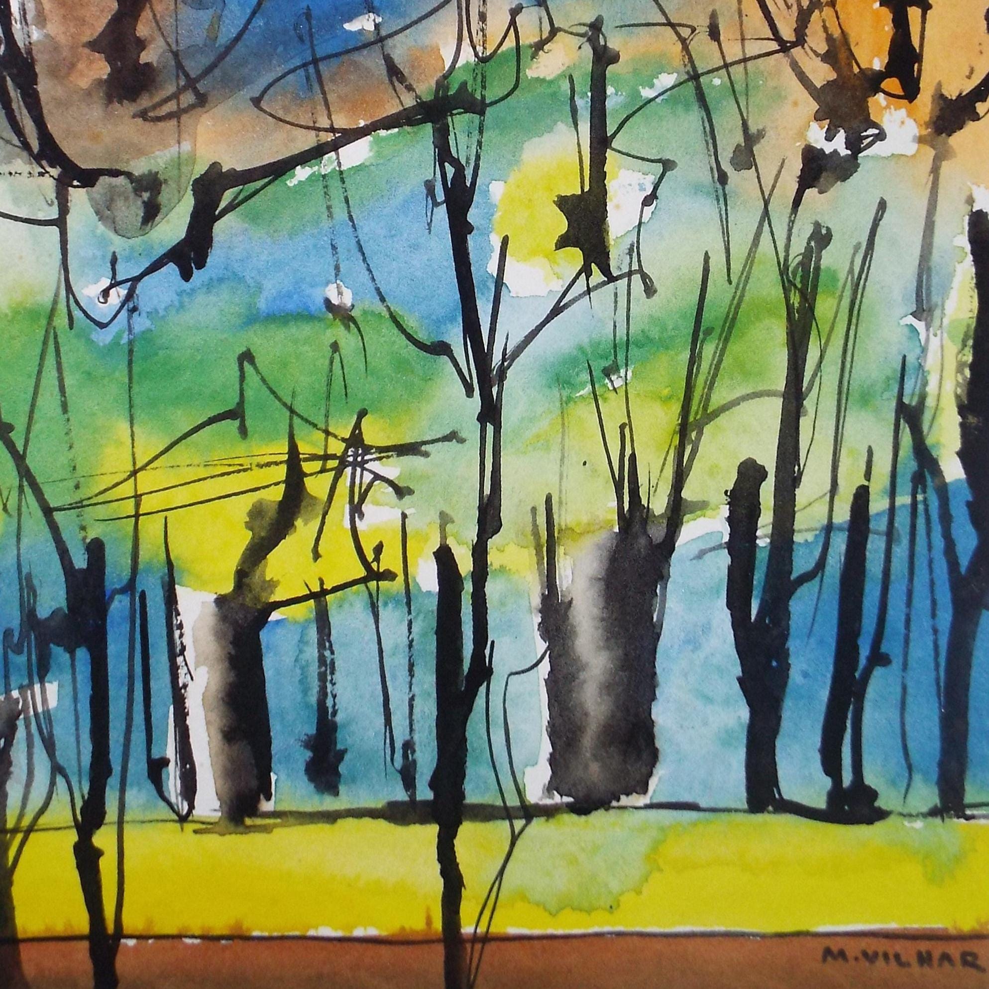 Original Watercolour, 'Woodland Study', Circa 1970's , M Vilhar