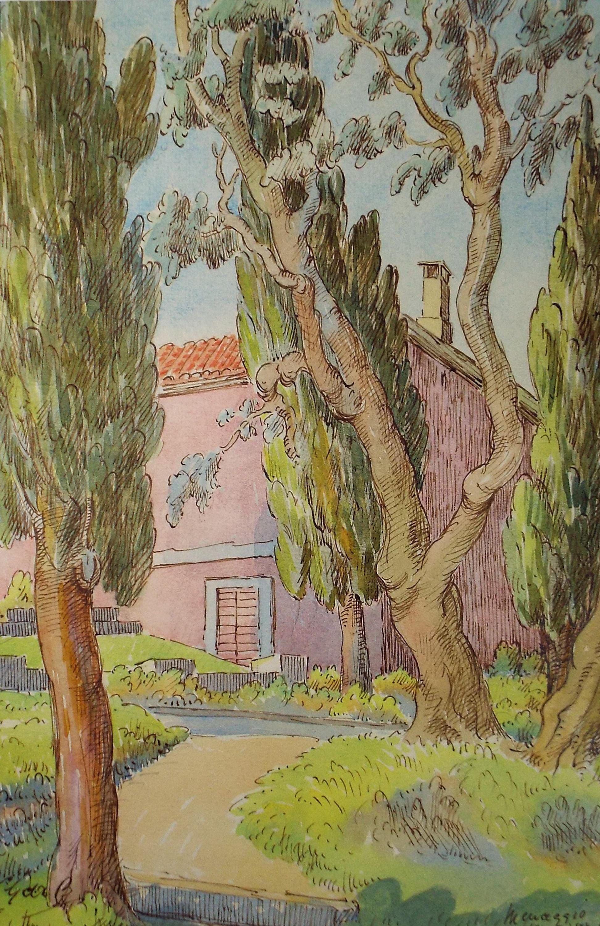 Original Watercolour & ink, 'Menaggio, Italy', Cicely Glyn de Beers (1891-1973), Dated 1957