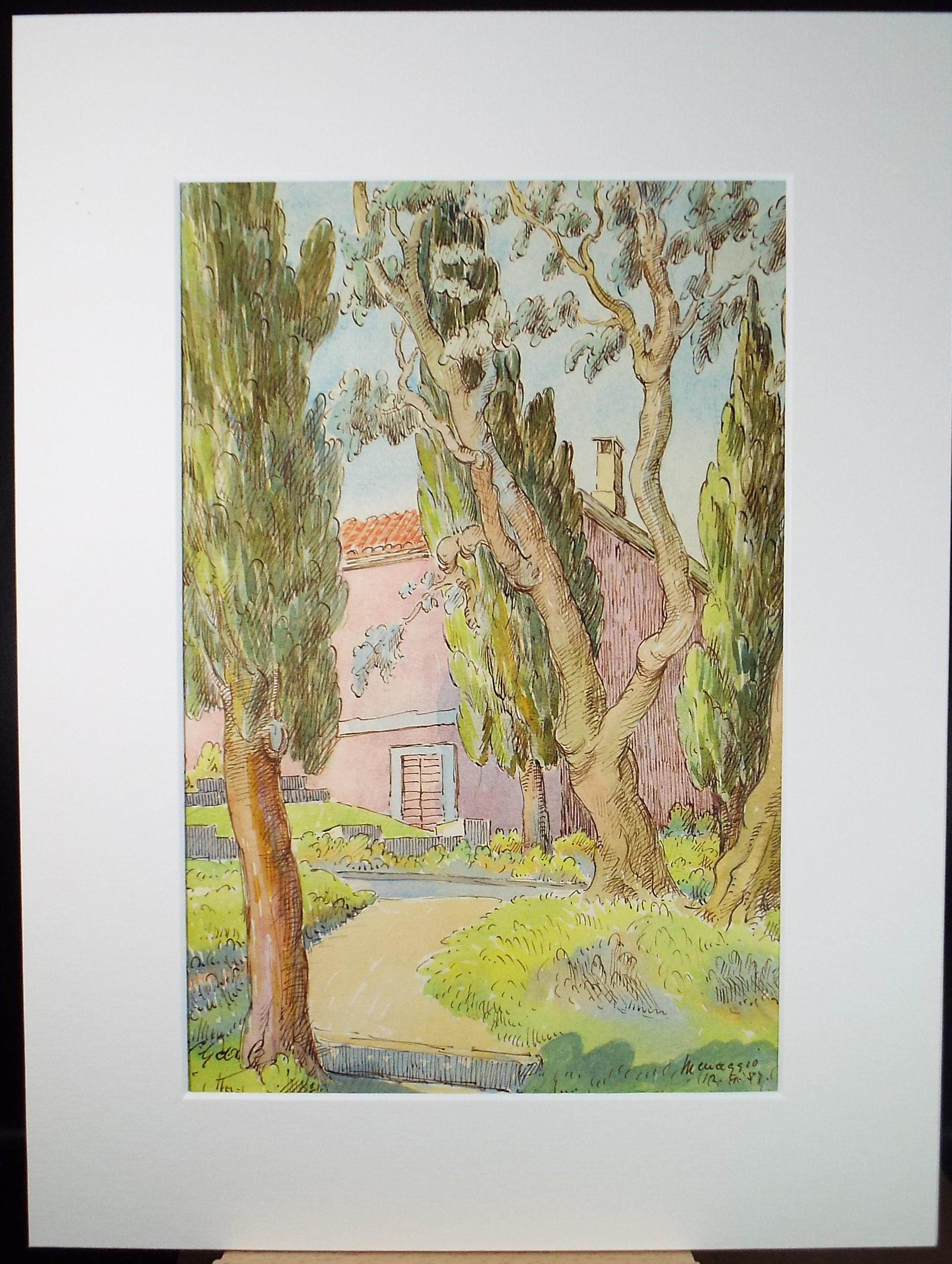 Original Watercolour & ink, 'Menaggio, Italy', Cicely Glyn de Beers (1891-1973), Dated 1957