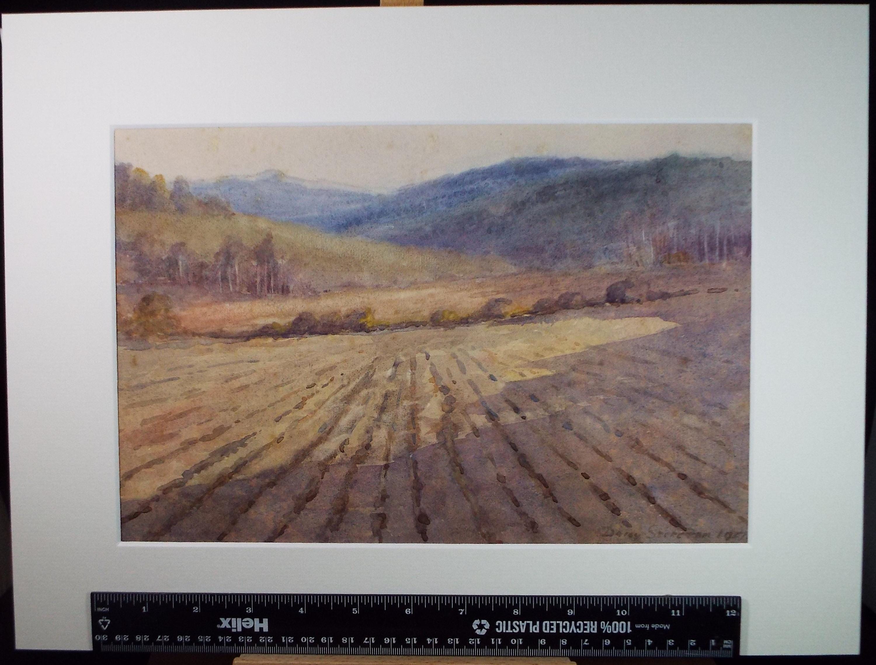 Original Watercolour Dated 1927, ' Ploughed Field' - Unknown Artist