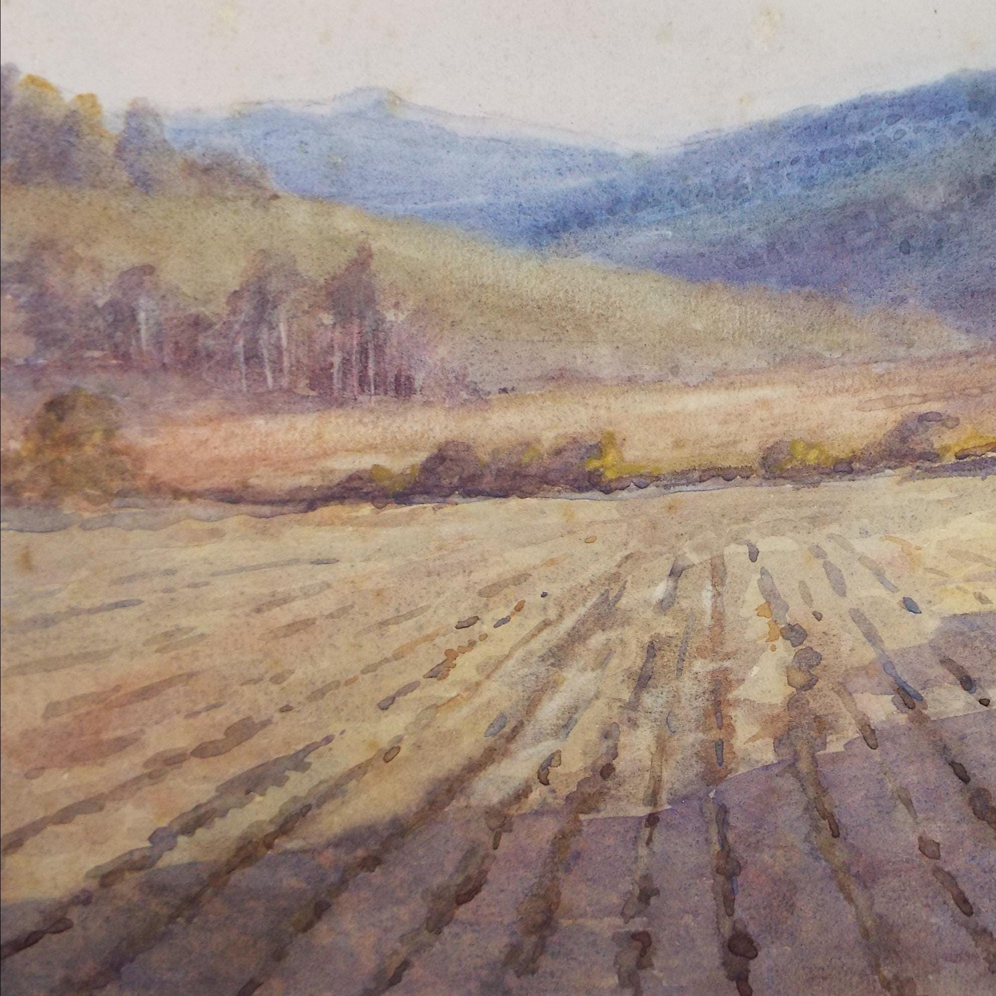 Original Watercolour Dated 1927, ' Ploughed Field' - Unknown Artist
