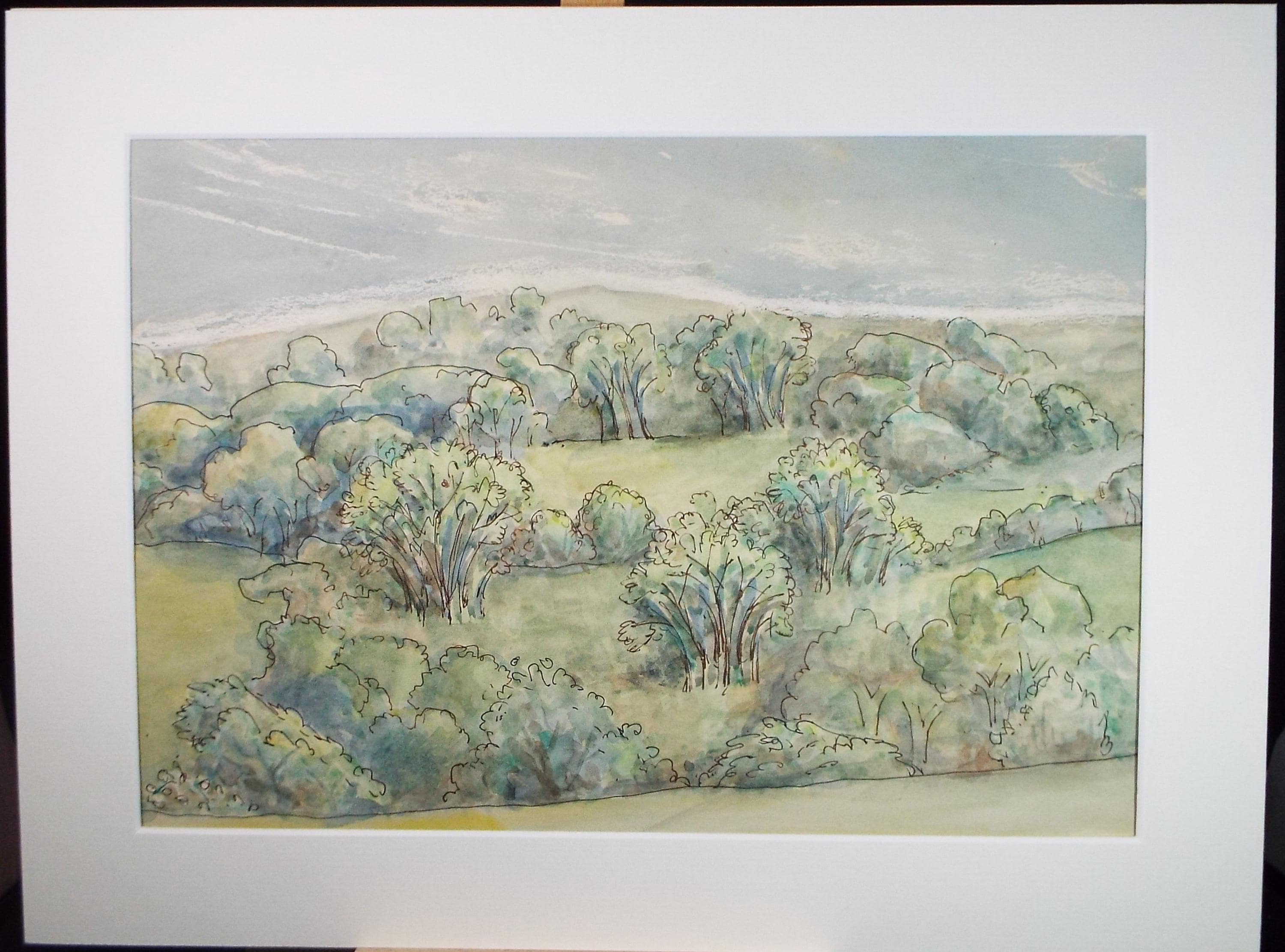 Original Watercolour, 'Green Landscape', Circa 1950's, Artist Unknown