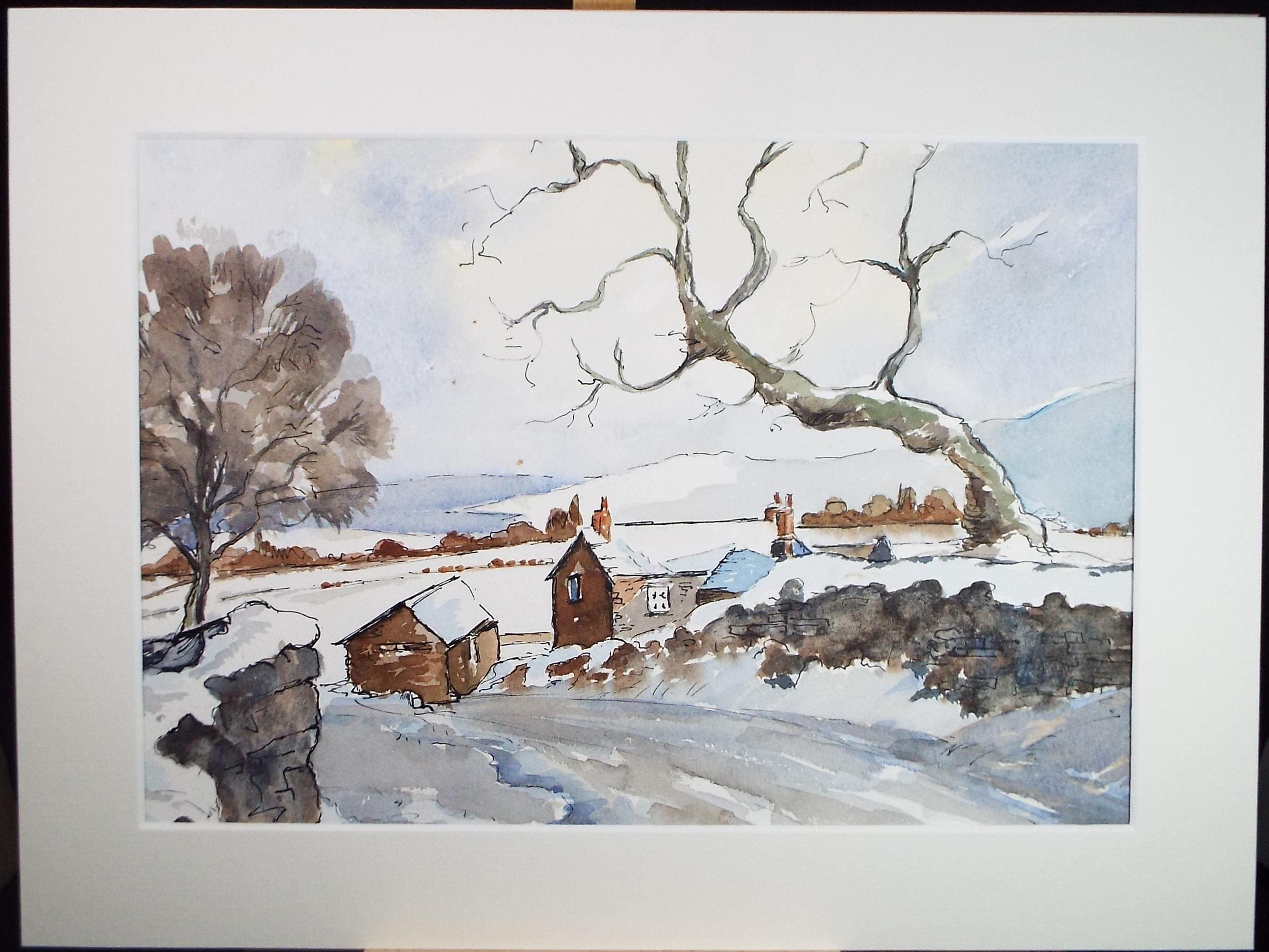 Original Watercolour, 'Snow in the Fells', Circa 1990's, Unknown Artist