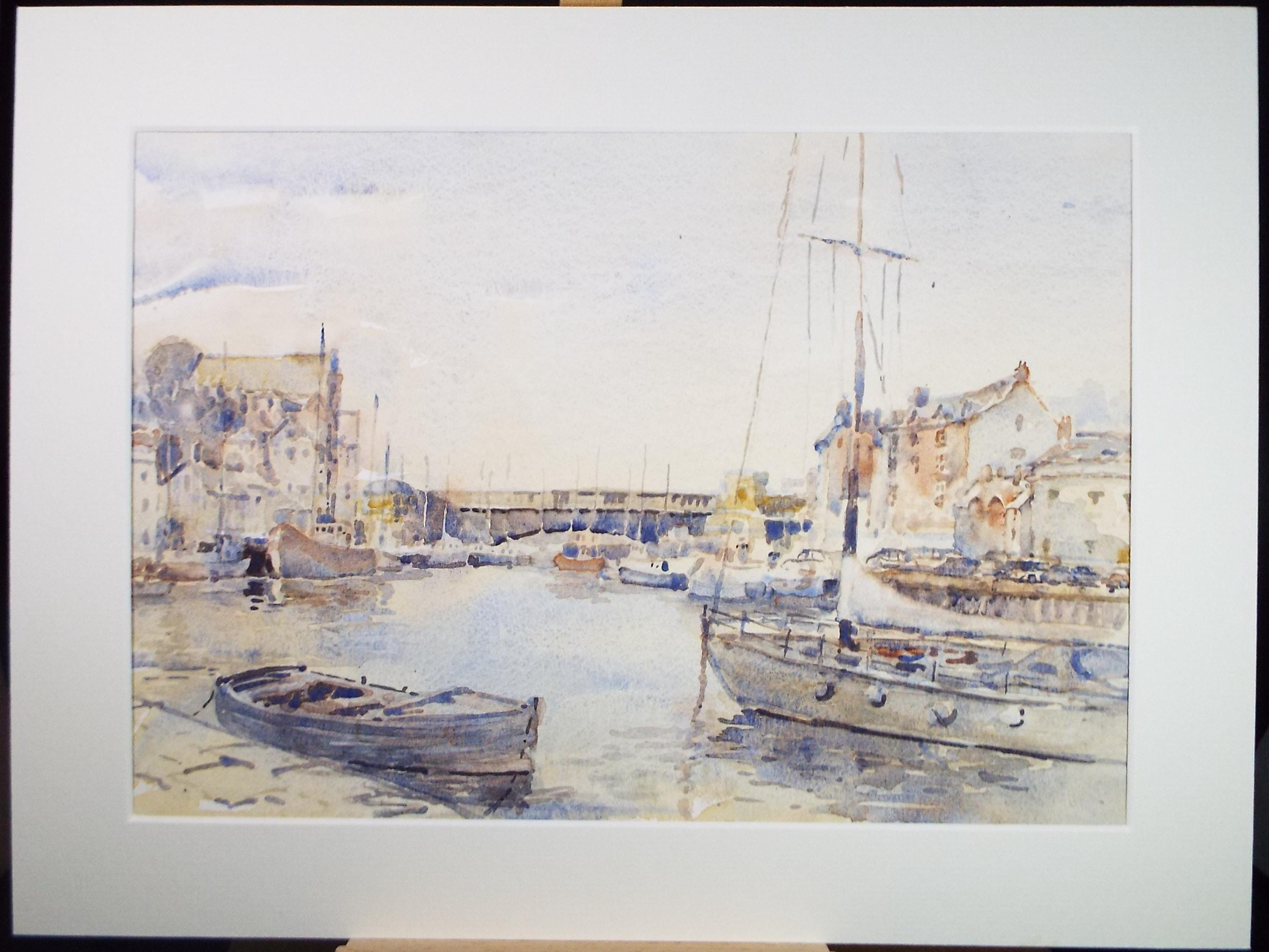 Original Watercolour, 'Harbour scene', Circa 1980's, Unknown Artist