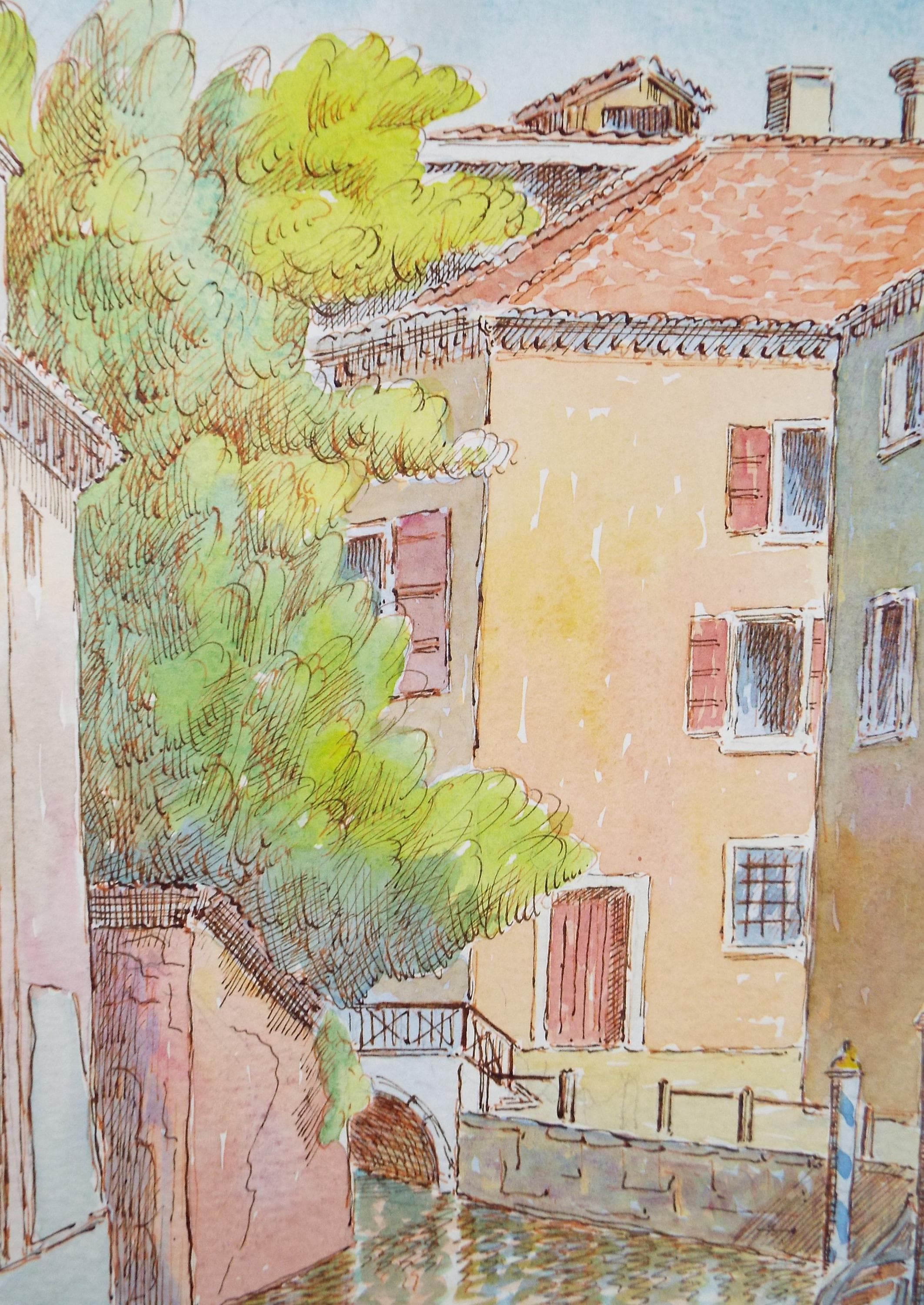 Original Watercolour & ink, 'Venician Canal', Cicely Glyn de Beers (1891-1973), Circa 1960's