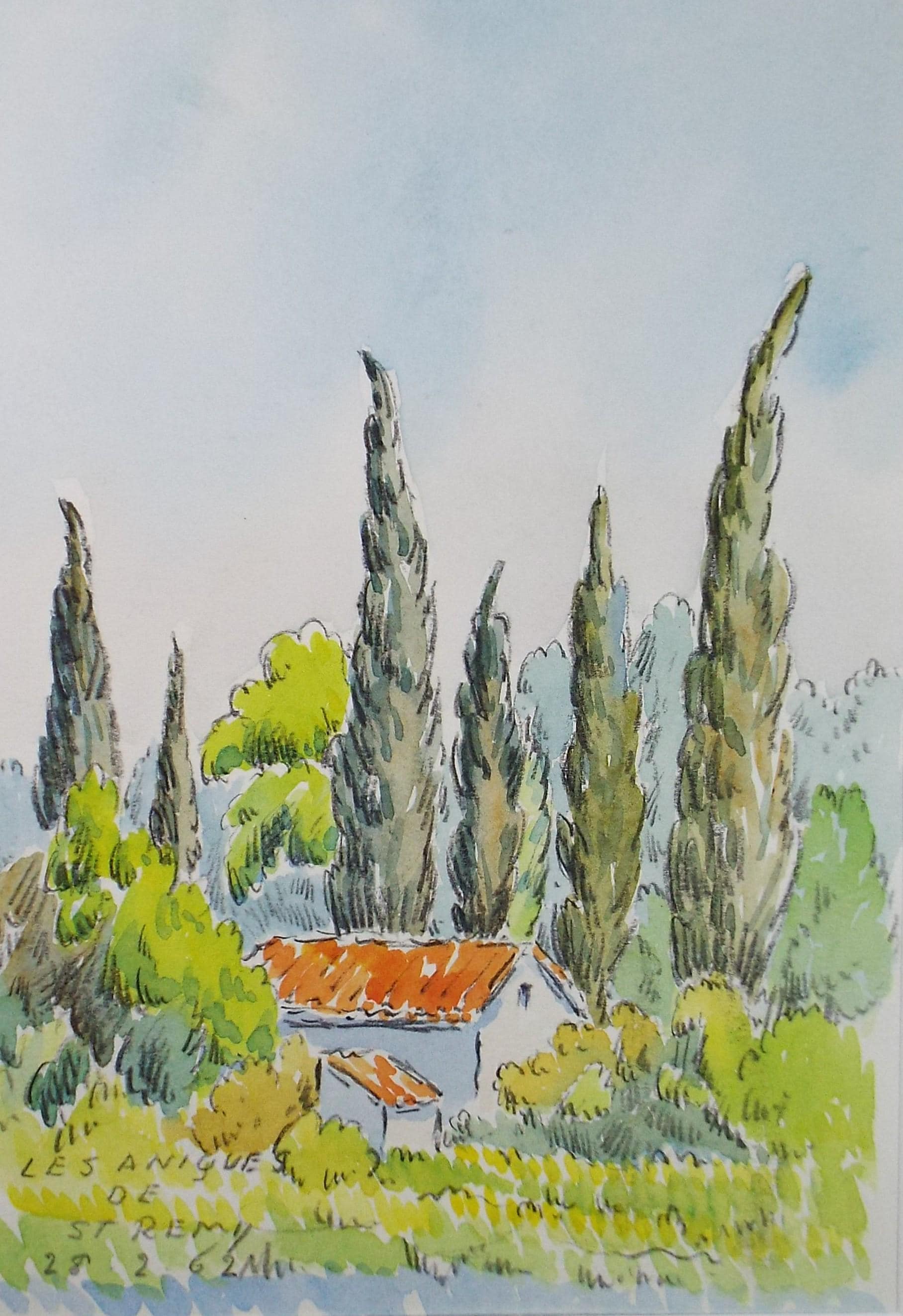 Original Watercolour Ink 'Les Aniques de St. Remy' by Cicely Glyn de Beers 1962