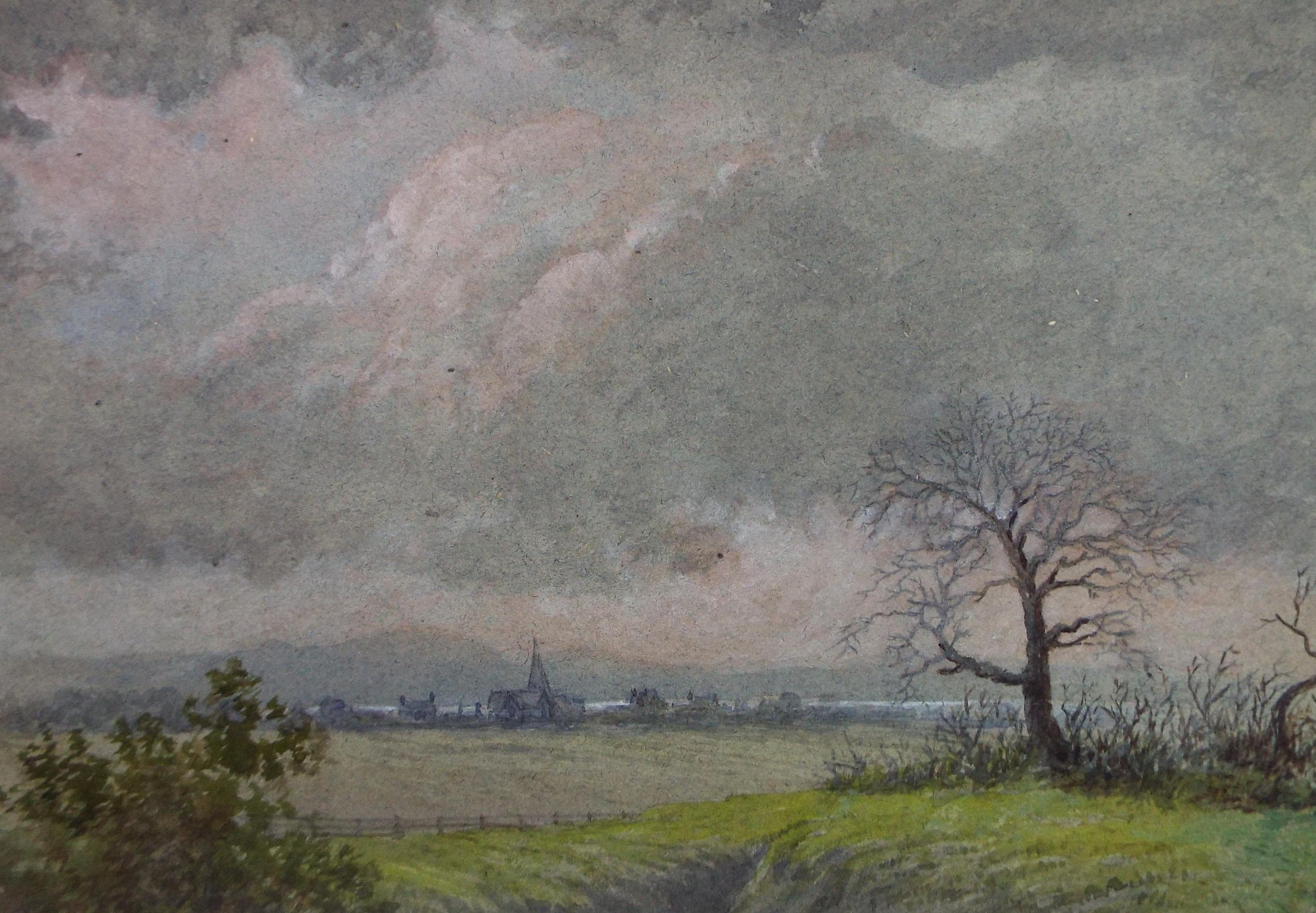 Original Watercolour, 'Town Under a Stormy Sky', Artist Unknown, early 20th Century