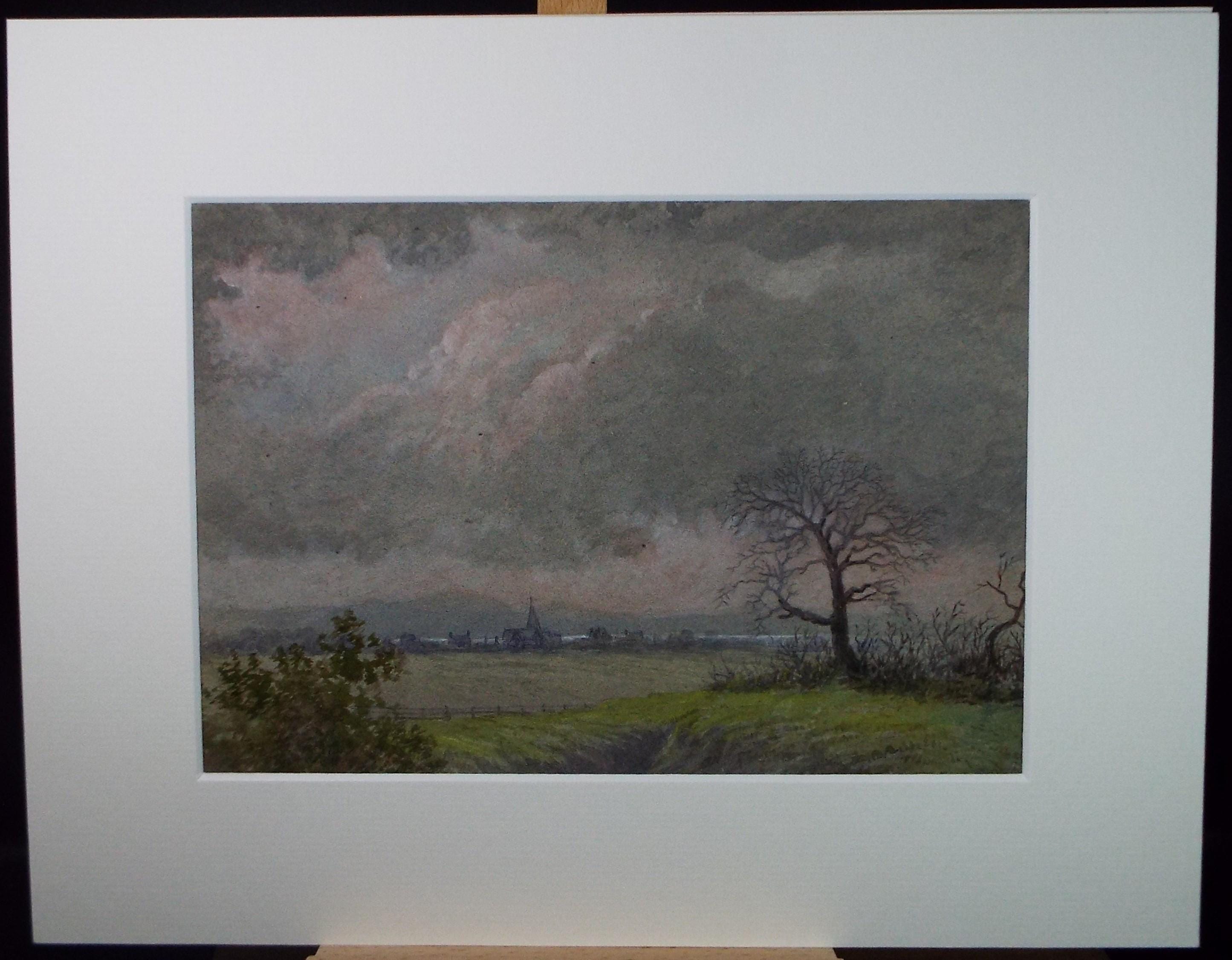 Original Watercolour, 'Town Under a Stormy Sky', Artist Unknown, early 20th Century