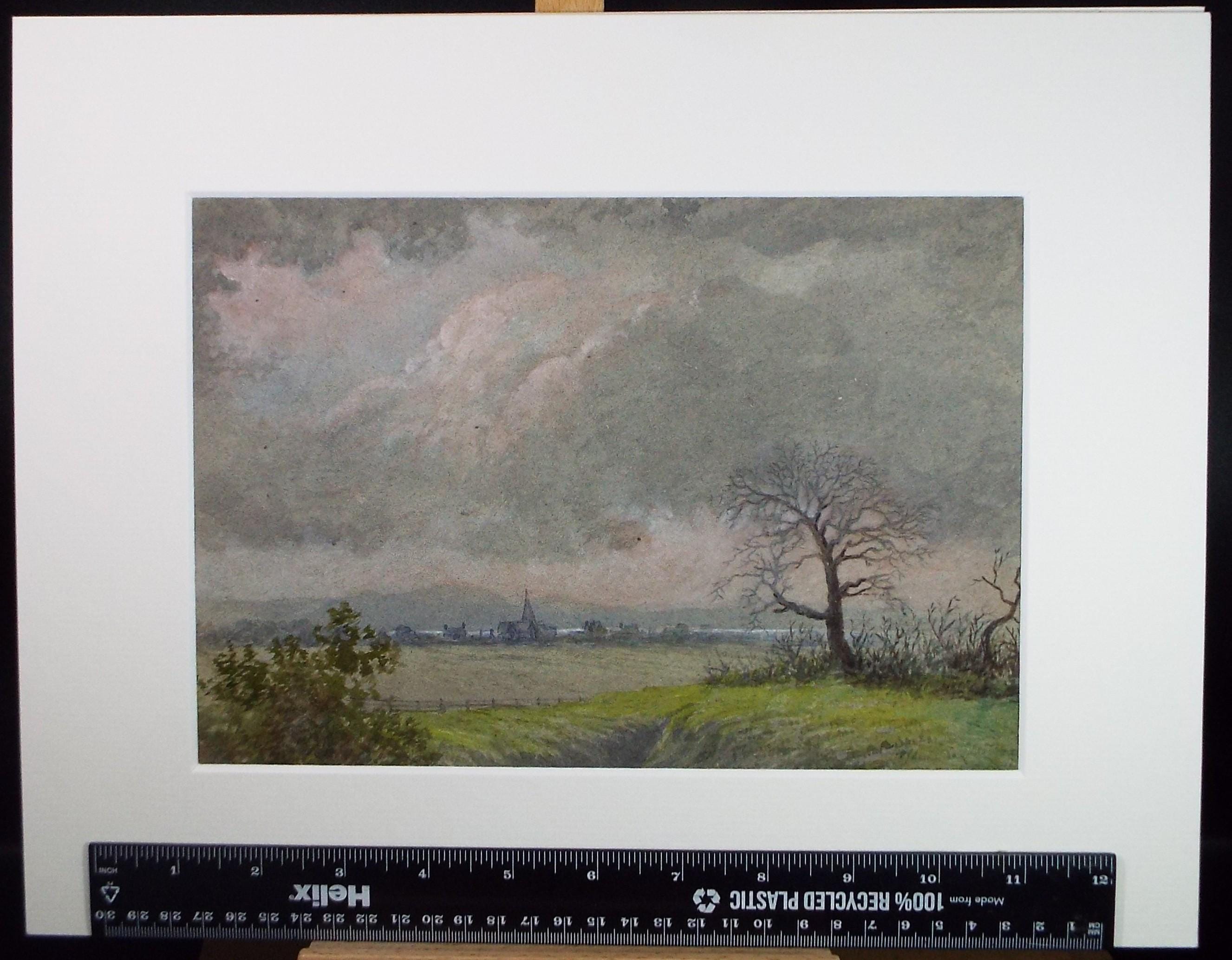 Original Watercolour, 'Town Under a Stormy Sky', Artist Unknown, early 20th Century