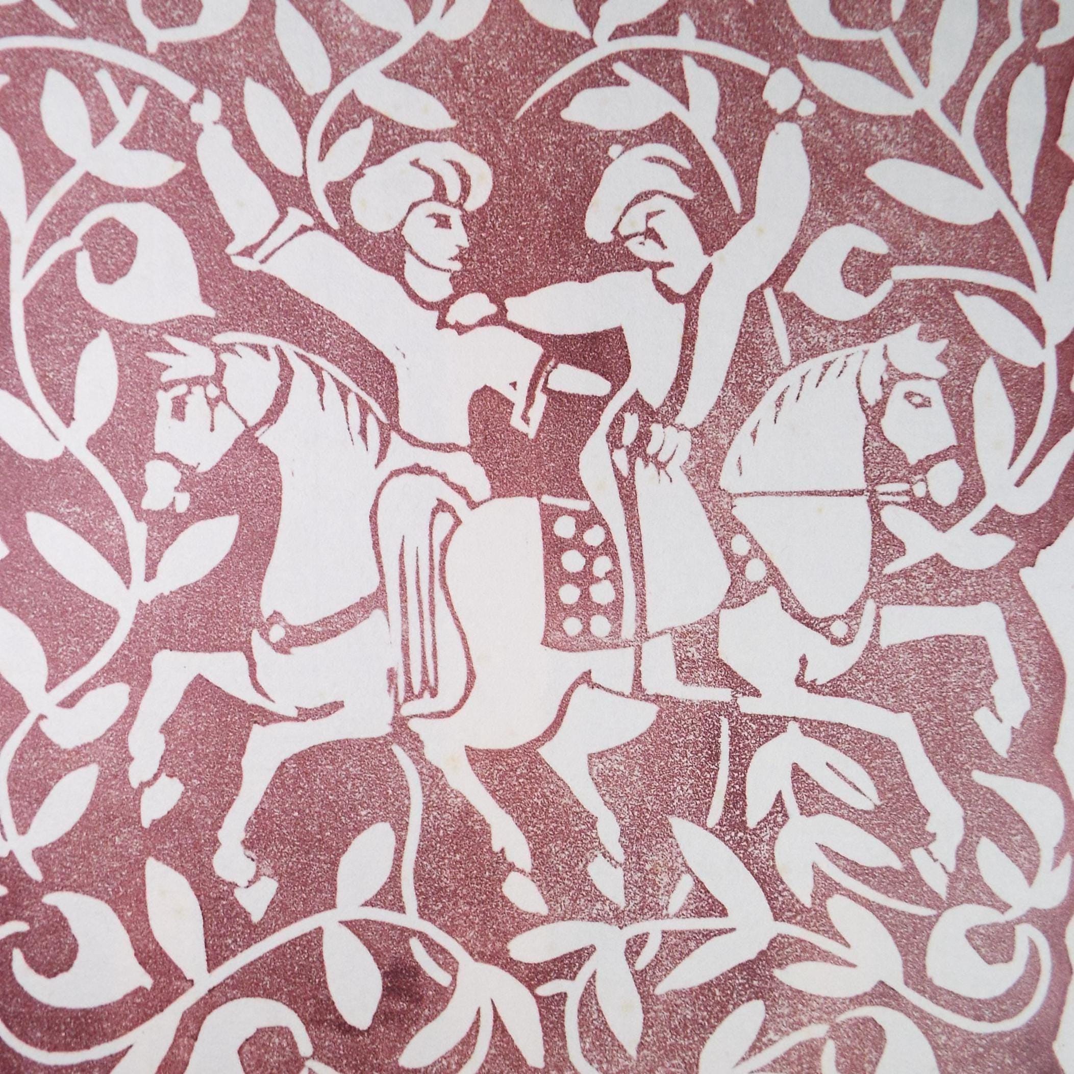 Limited Edition Linocut, 'Chevalier Persans, Dorothy Litherland, signed and numbered