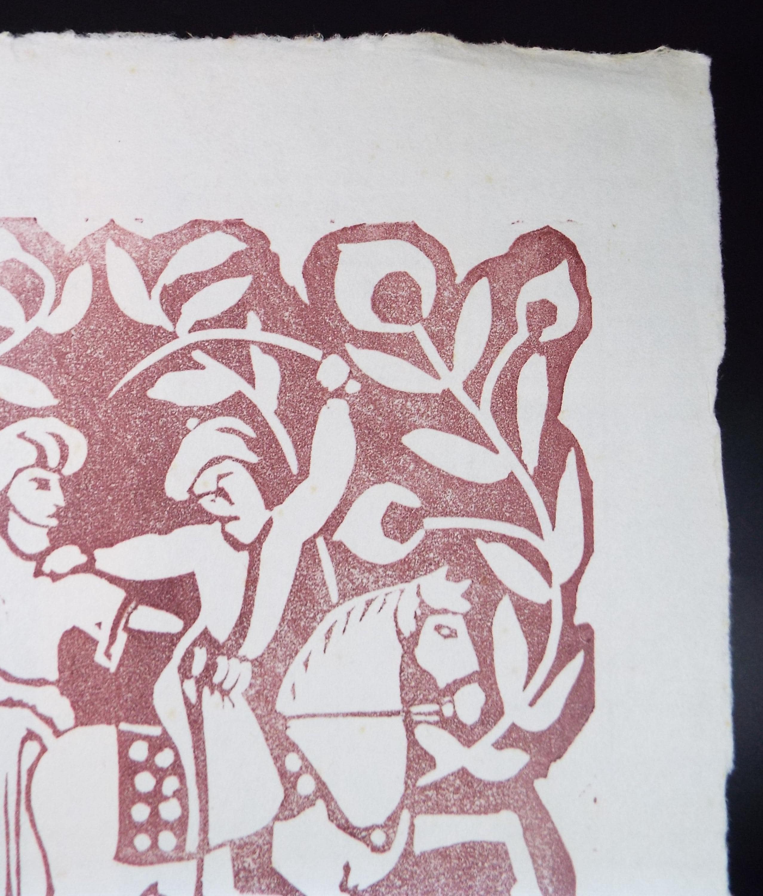 Limited Edition Linocut, 'Chevalier Persans, Dorothy Litherland, signed and numbered