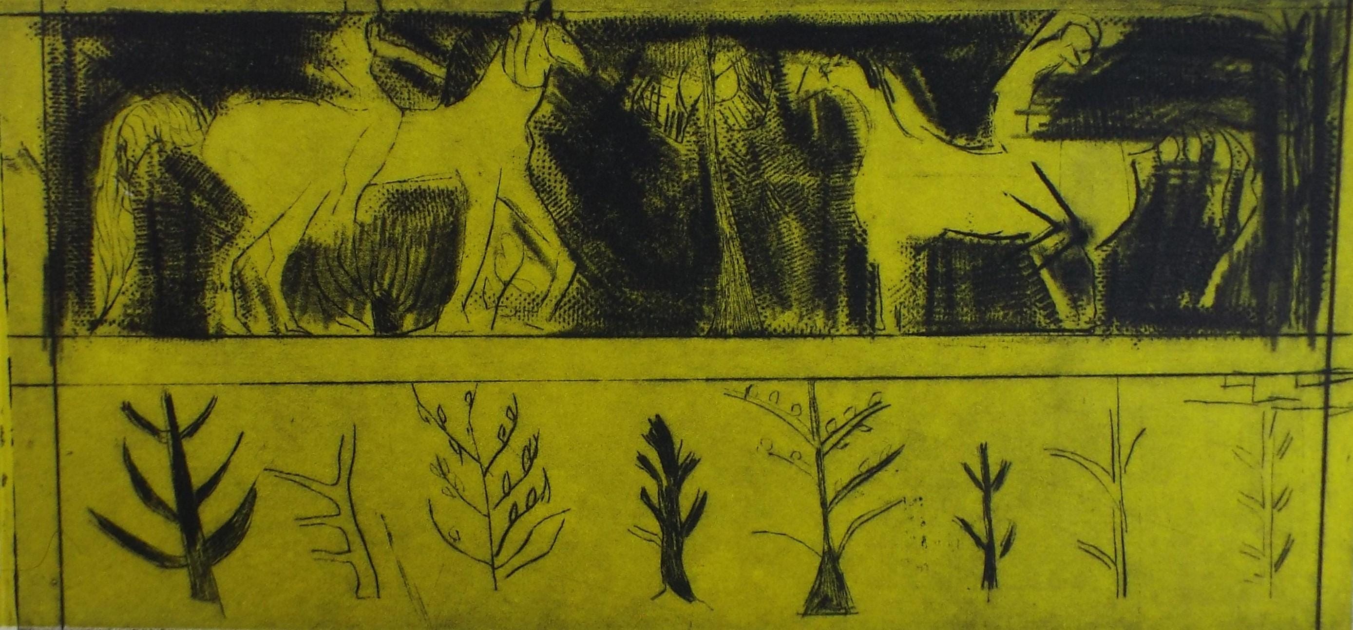 Limited Edition Etching 'Egyptian Horses', Elizabeth Duncan Meyer (b1942), signed and numbered
