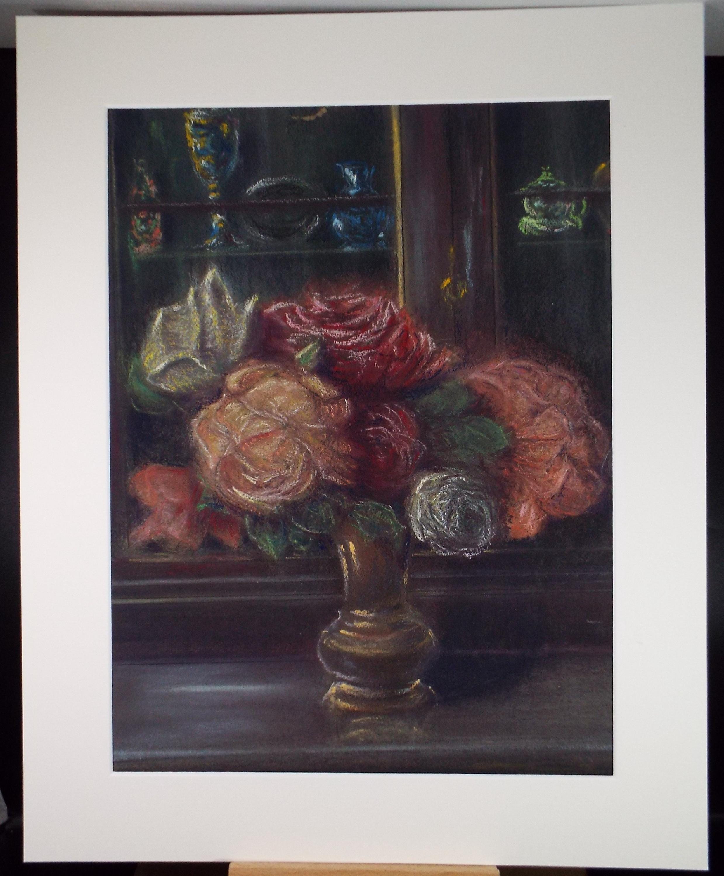 Original Pastel 'Roses in a Vase', Unknown Artist, circa 1920's