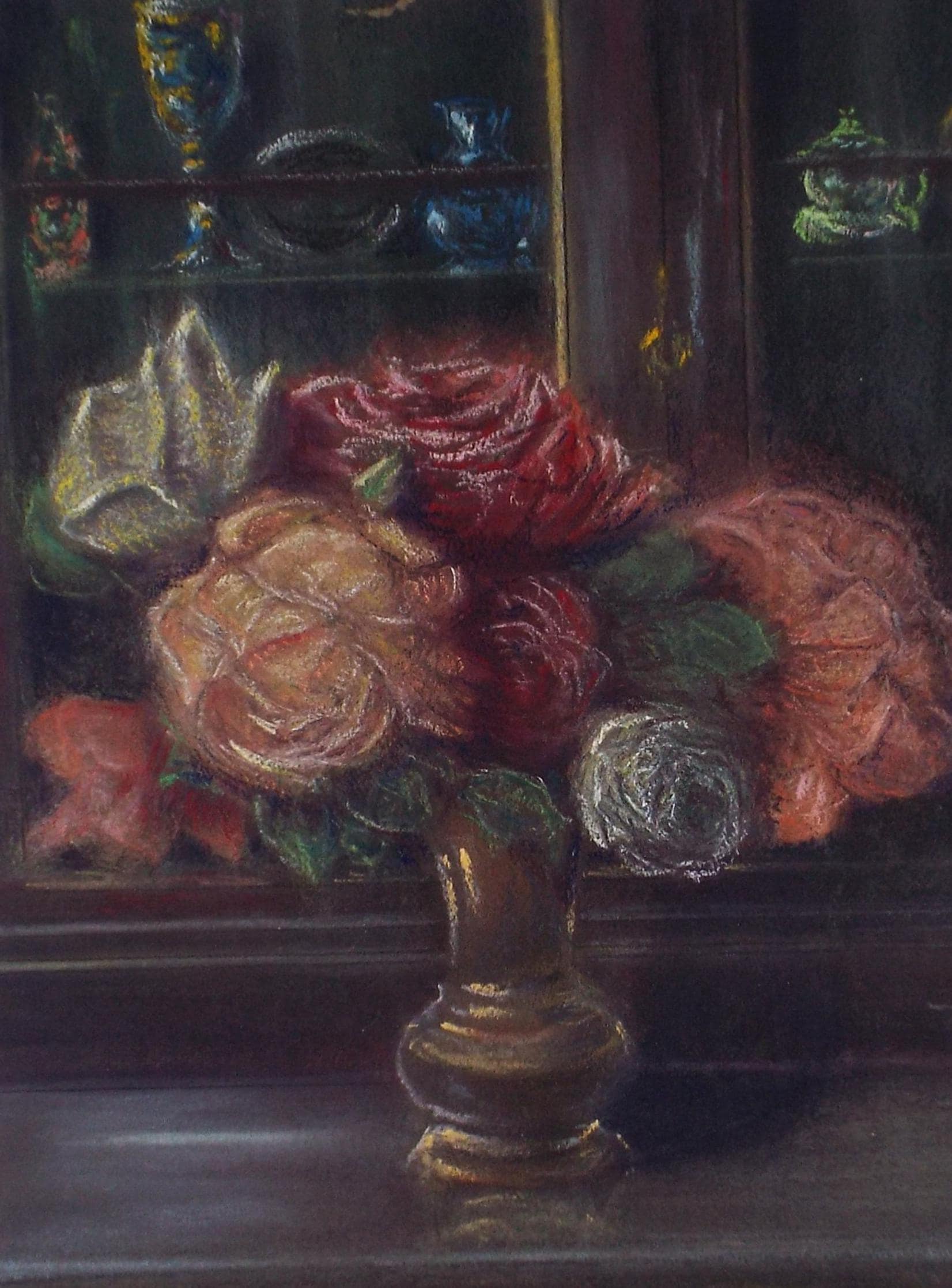 Original Pastel 'Roses in a Vase', Unknown Artist, circa 1920's