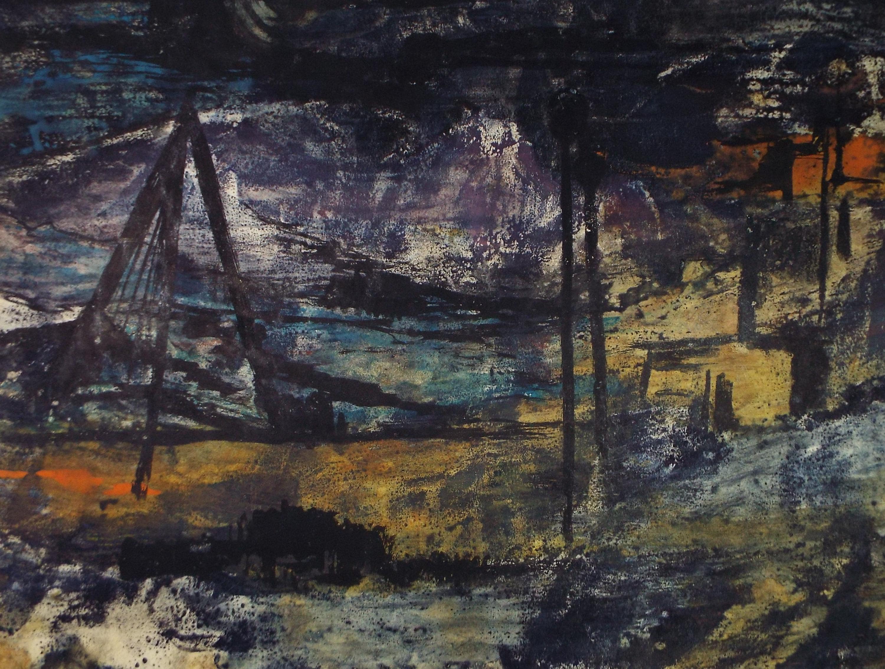 Original Monotype, 'Buildings in a Landscape' circa 1970's, Unknown Artist