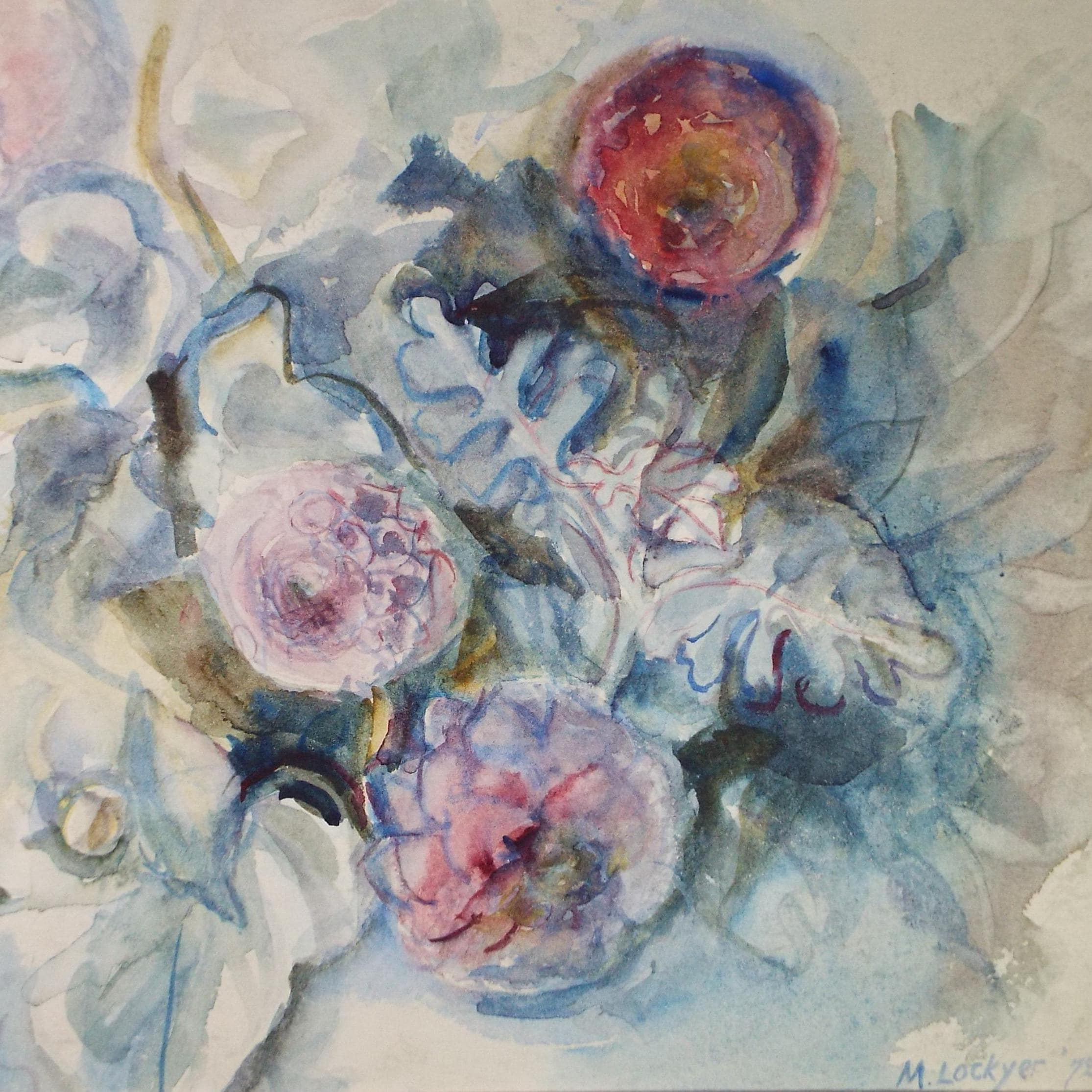 Original Watercolour, 'Still life of flowers', Dated 1972, Mildred Lockyer