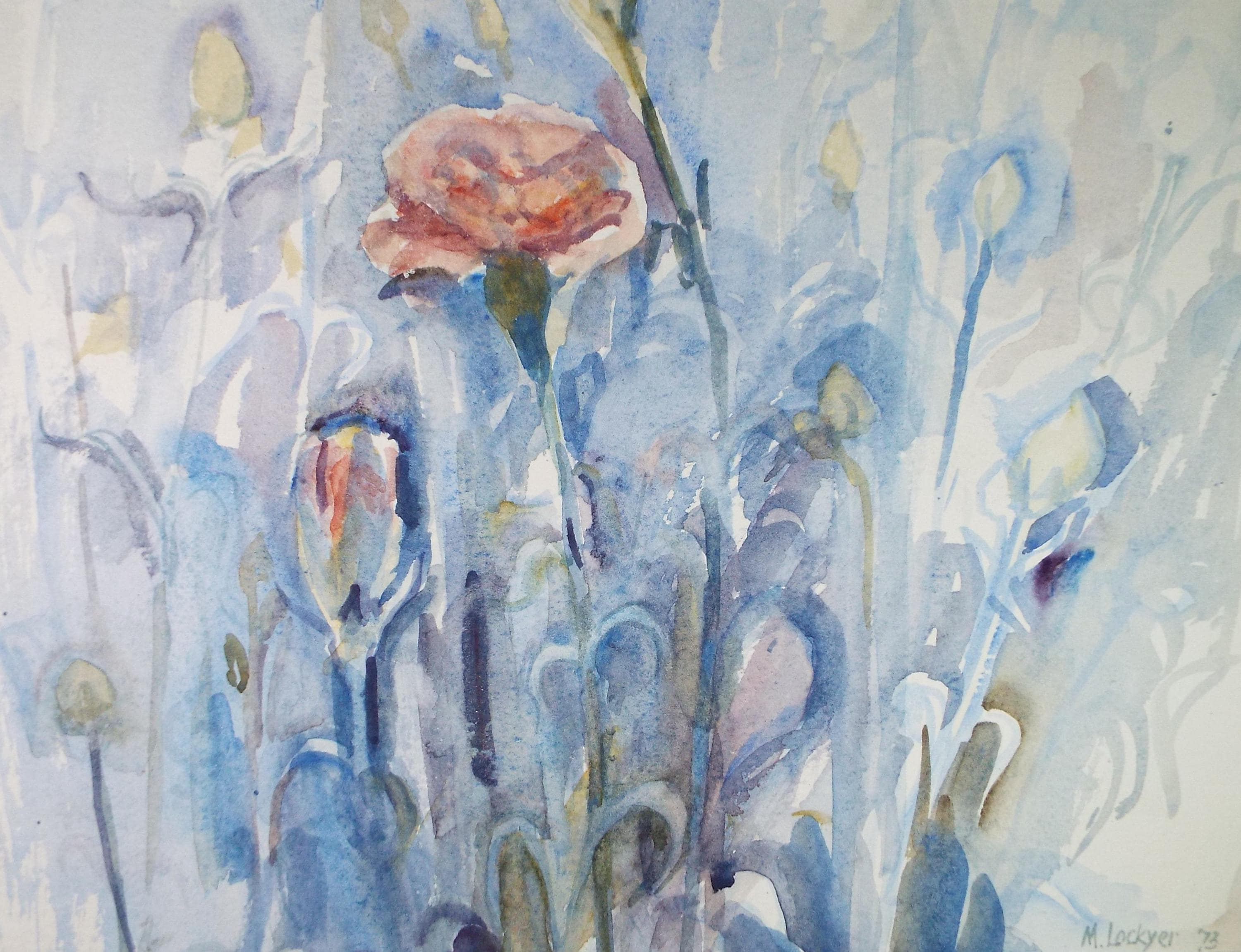 Original Watercolour, 'Still life of flowers', Dated 1973, Mildred Lockyer
