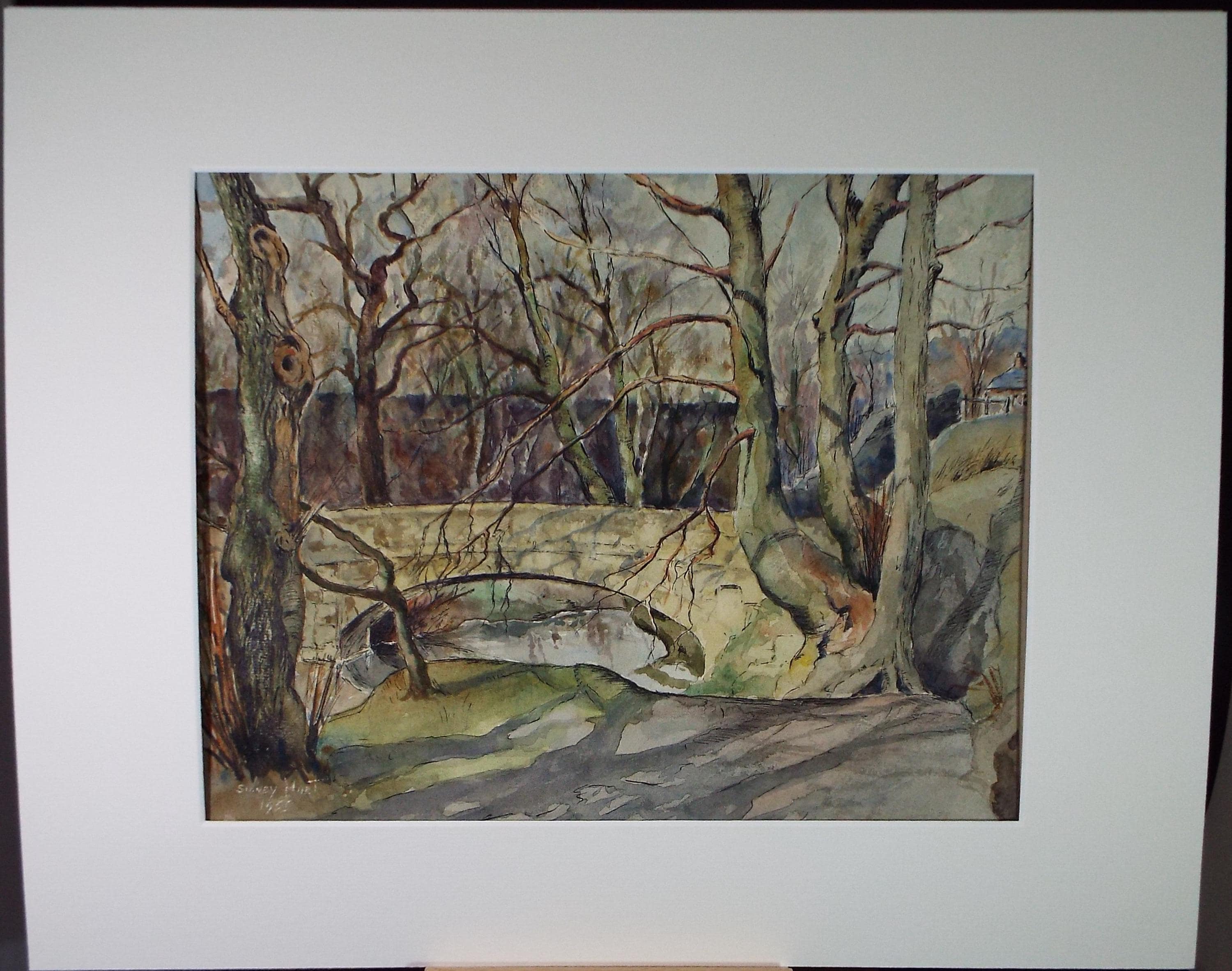 Original Watercolour 'Bridge in Woodland', Dated 1955, Sidney Hart