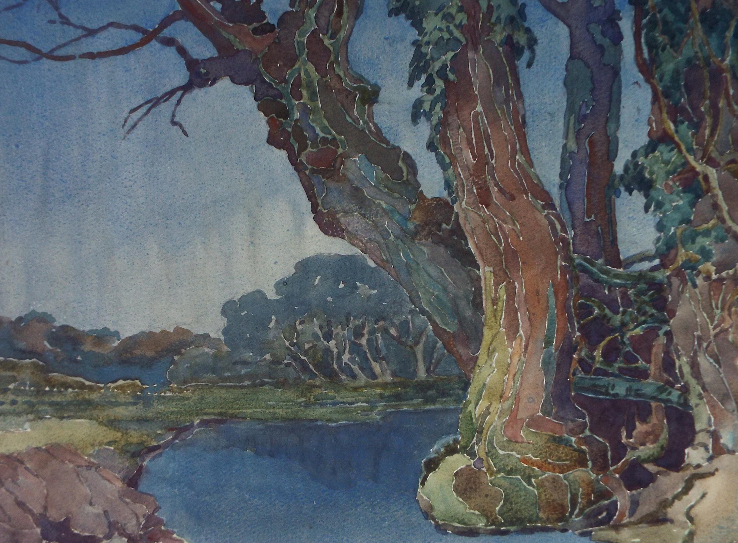 Original Watercolour, 'Trees around a pond', Henry Potter Stevens (1875-1965), Dated 1940
