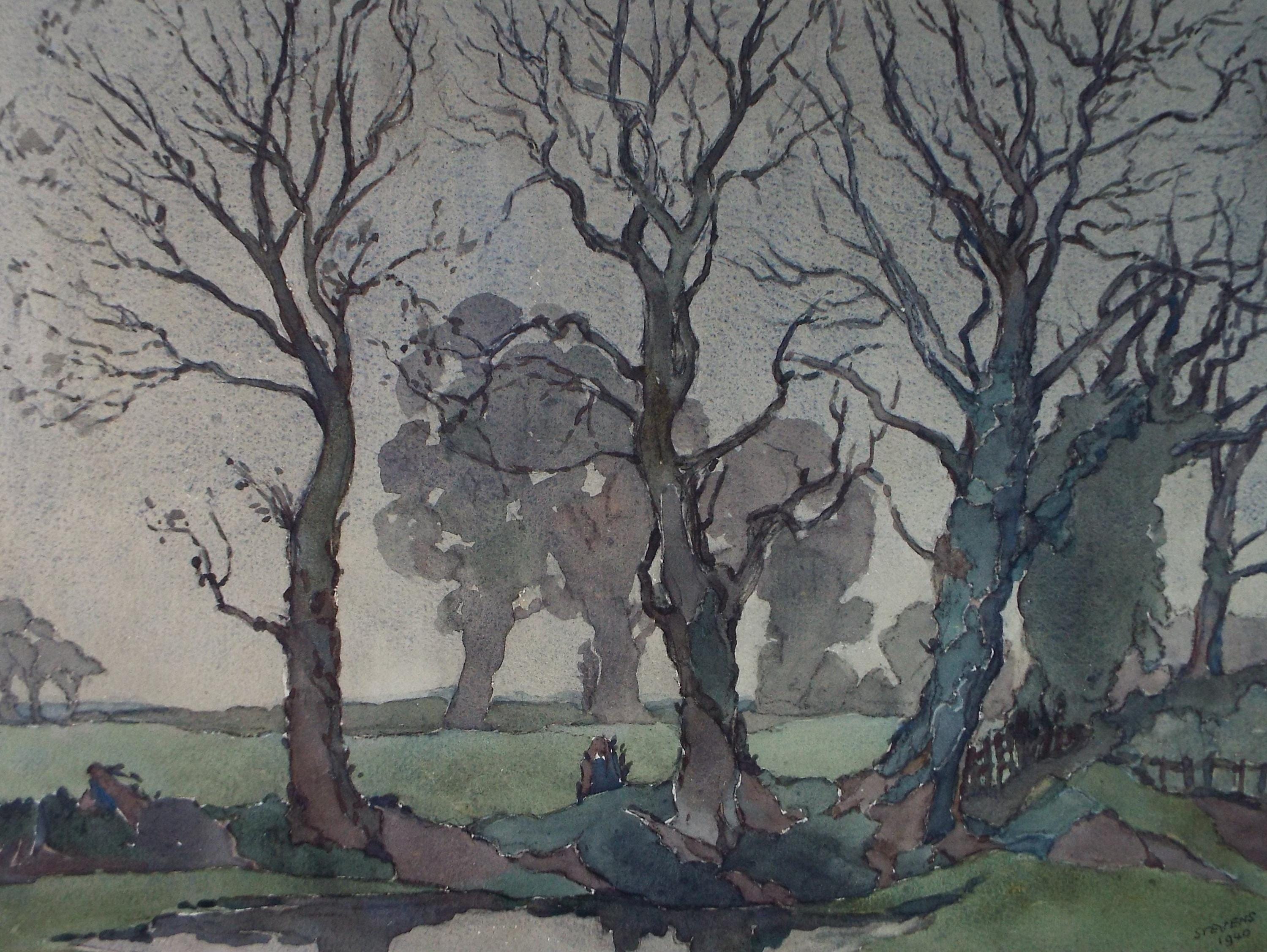 Original Watercolour, 'Three Elms, Redisham', Henry Potter Stevens (1875-1965)Dated 1940