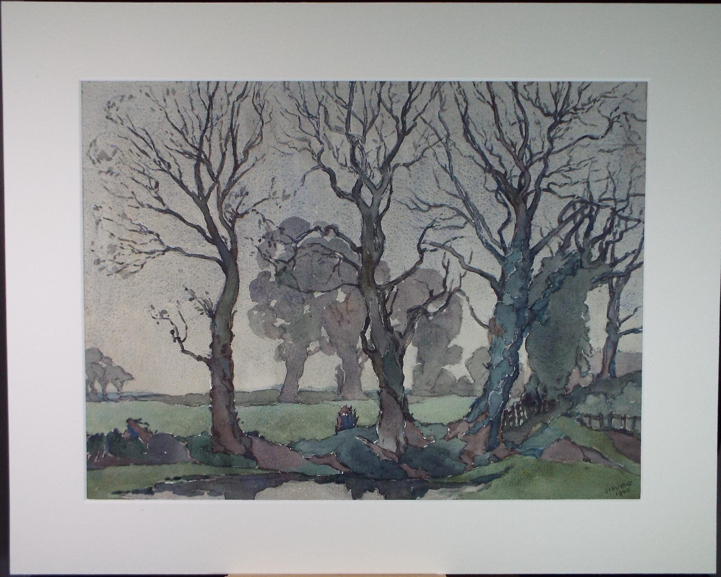 Original Watercolour, 'Three Elms, Redisham', Henry Potter Stevens (1875-1965)Dated 1940