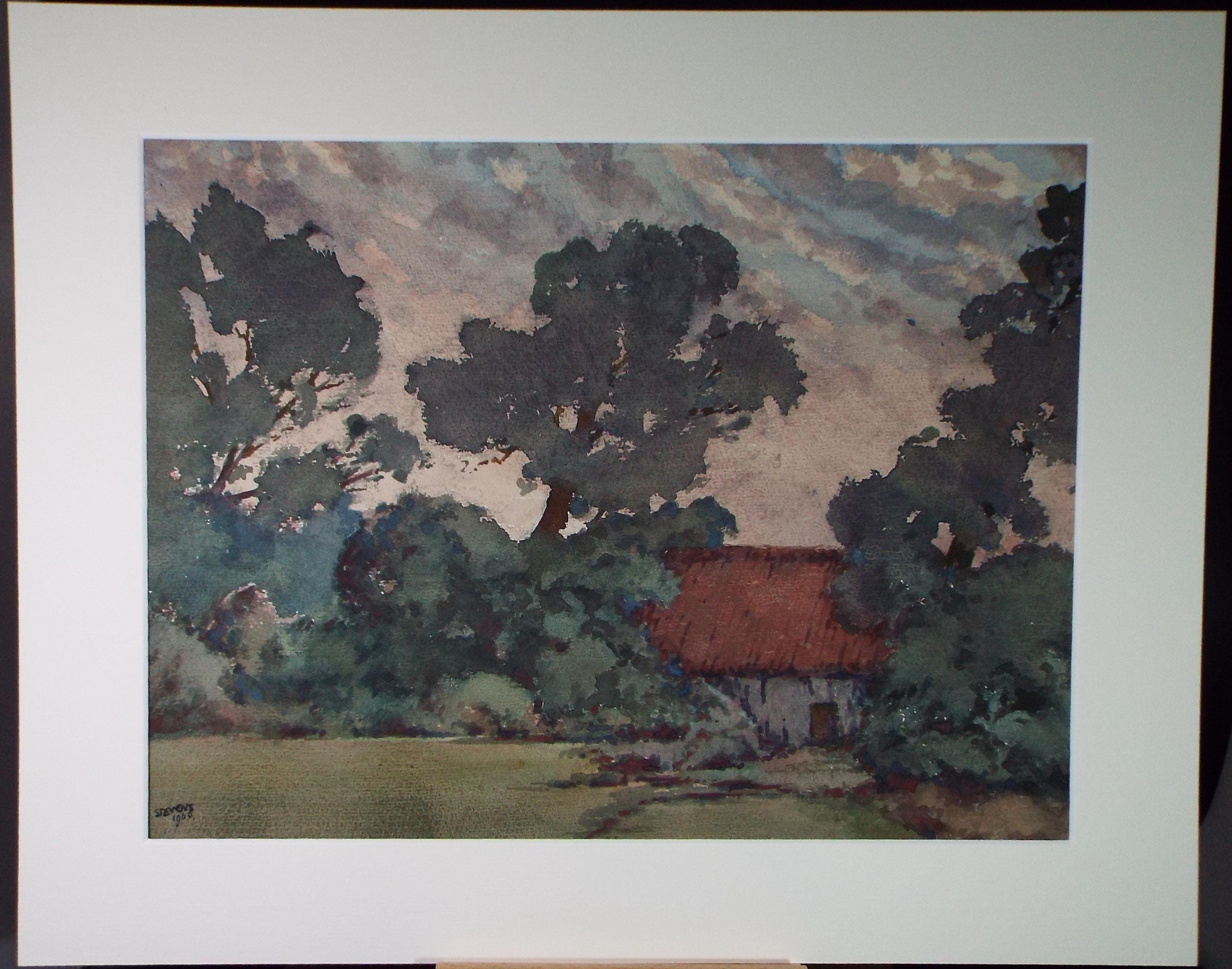 Original Watercolour, 'Barn in Woodland', Henry Potter Stevens (1875-1965) Dated 1960