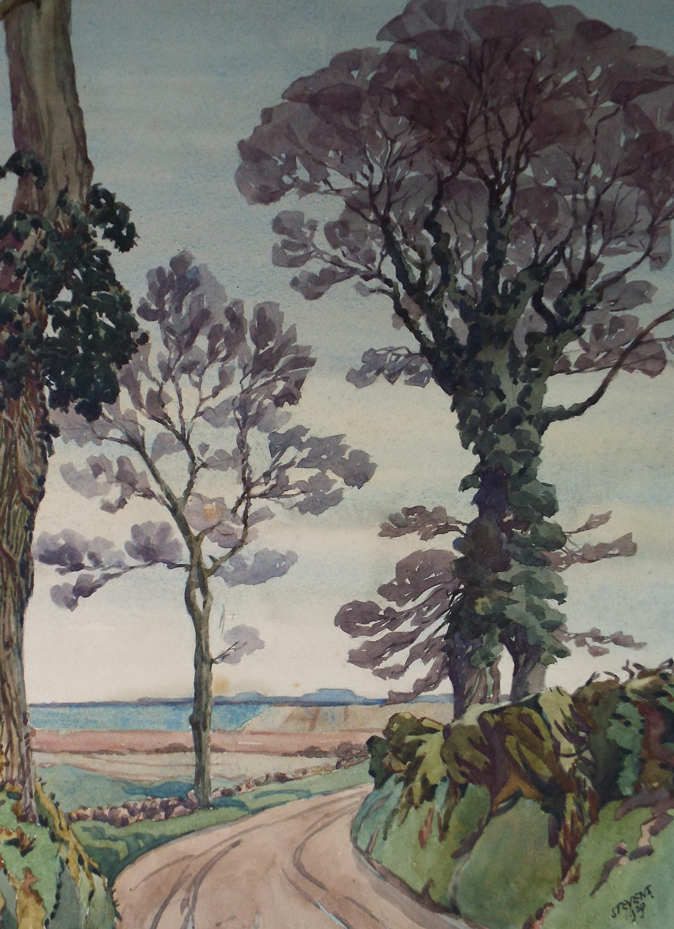 Original Watercolour, 'A Country Lane', Henry Potter Stevens (1875-1965) Dated 1929