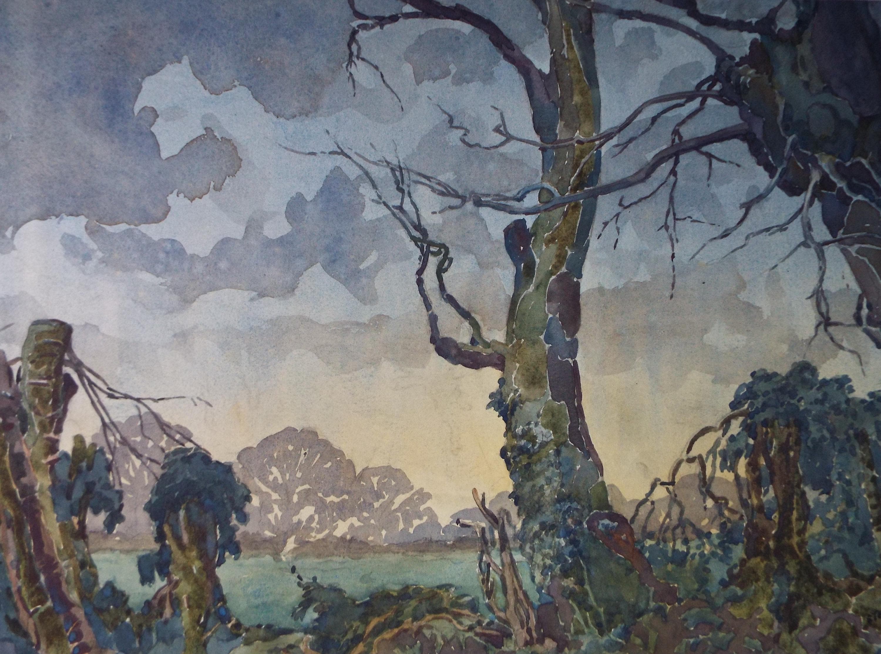 Original Watercolour, 'Evening Storm', Henry Potter Stevens (1875-1965) Dated 1940