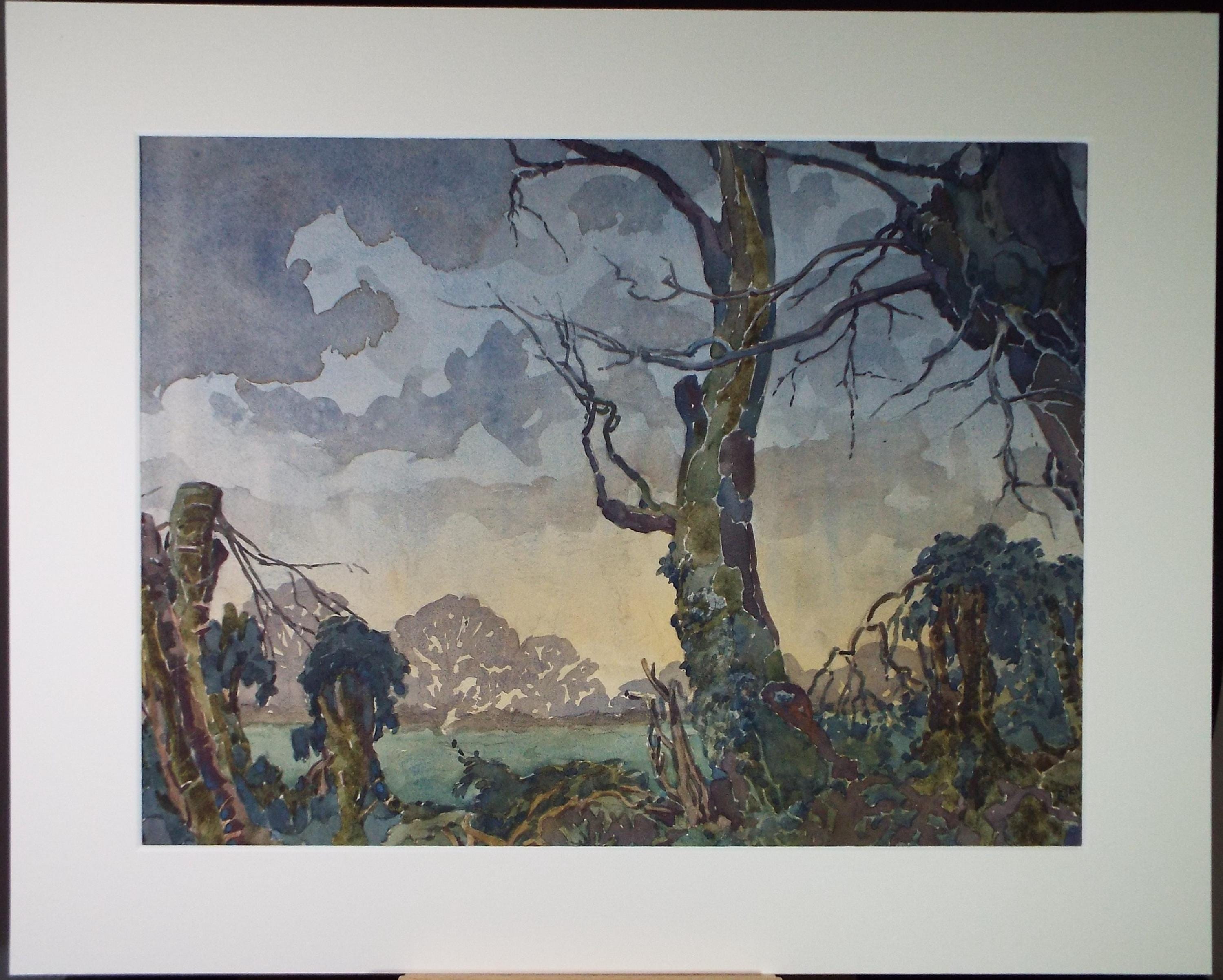 Original Watercolour, 'Evening Storm', Henry Potter Stevens (1875-1965) Dated 1940