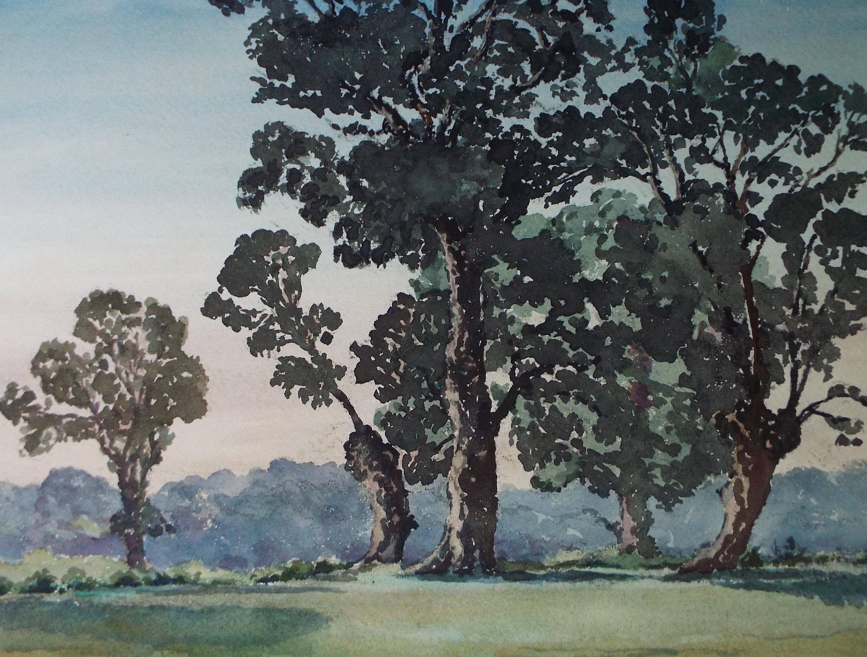 Original Watercolour, 'Trees in a Landscape', Henry Potter Stevens (1875-1965) Dated 1959