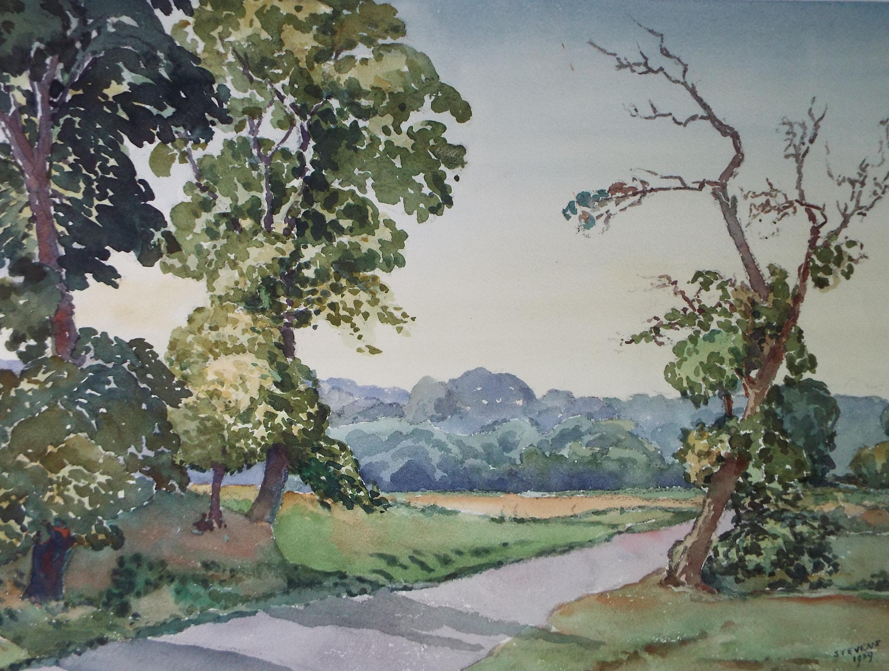 Original Watercolour, 'A Country Lane', Henry Potter Stevens (1875-1965) Dated 1959
