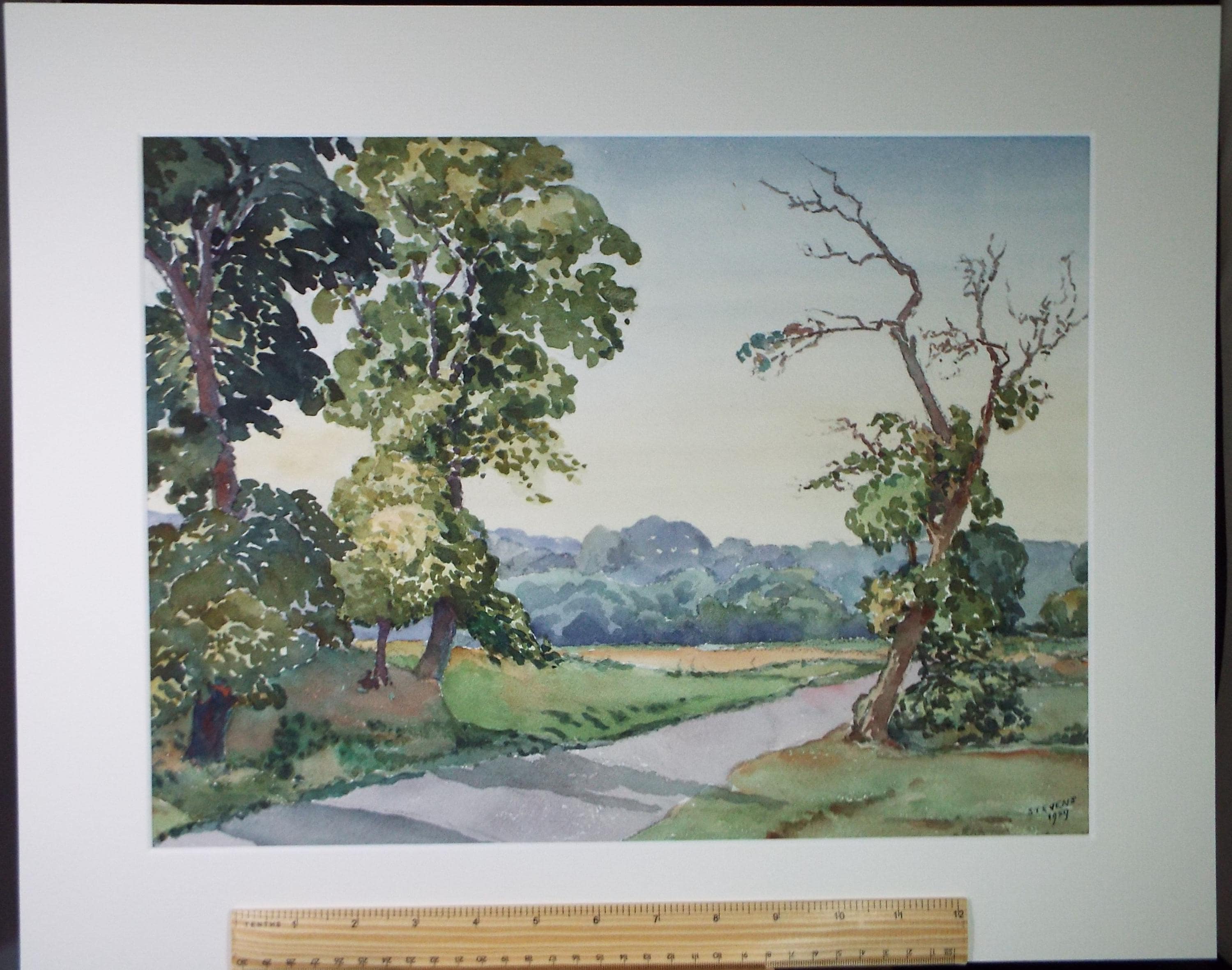 Original Watercolour, 'A Country Lane', Henry Potter Stevens (1875-1965) Dated 1959