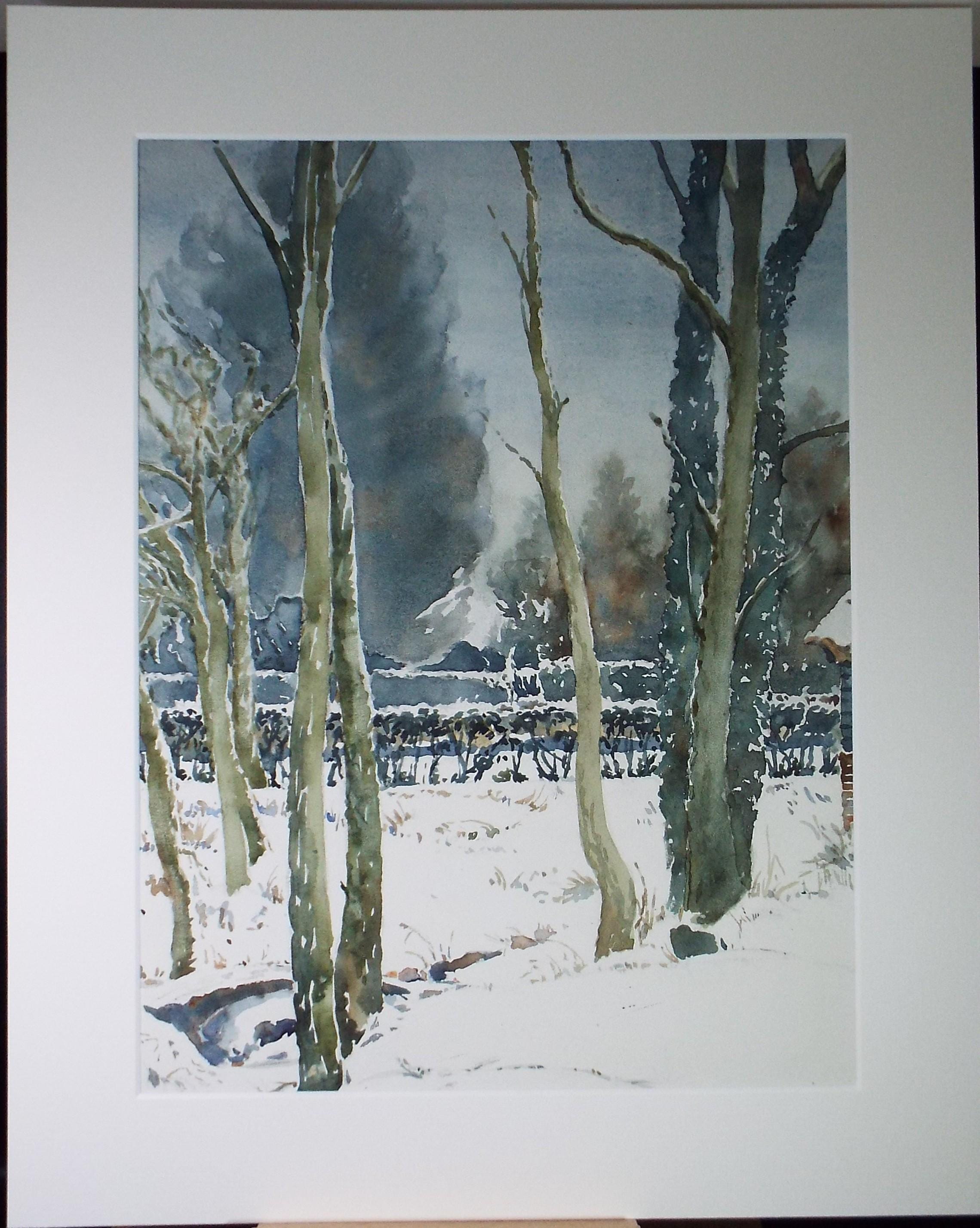 Original Watercolour, 'Trees in snow', Henry Potter Stevens (1875-1965) Dated 1956
