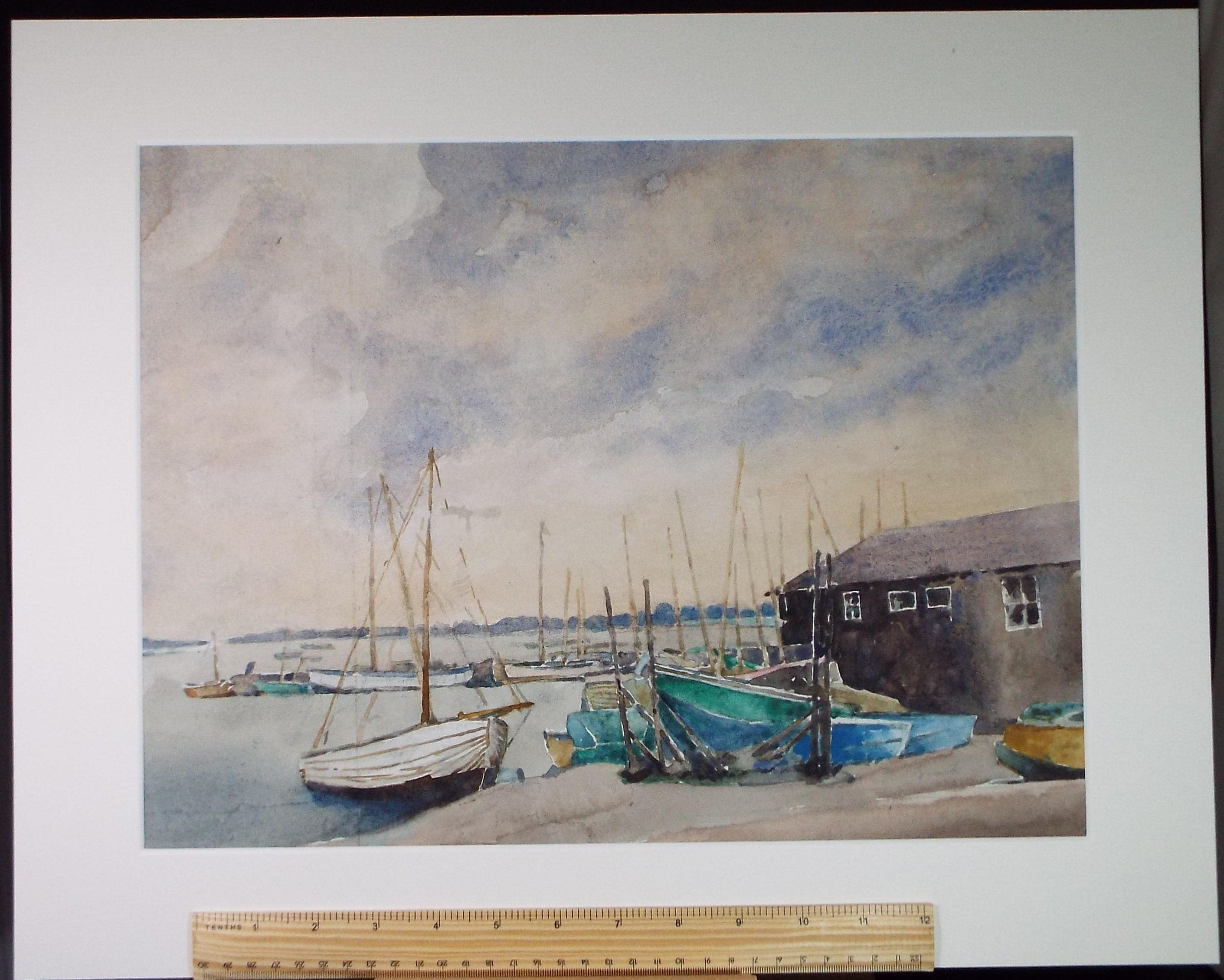Original Watercolour, 'Boats on the Shore', Henry Potter Stevens (1875-1965) Circa 1950's