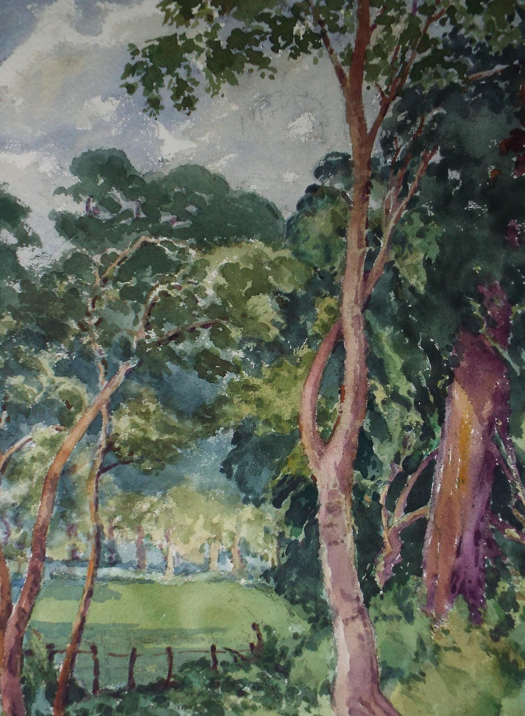 Original Watercolour, 'Trees on a field margin', Henry Potter Stevens (1875-1965) Circa 1950's