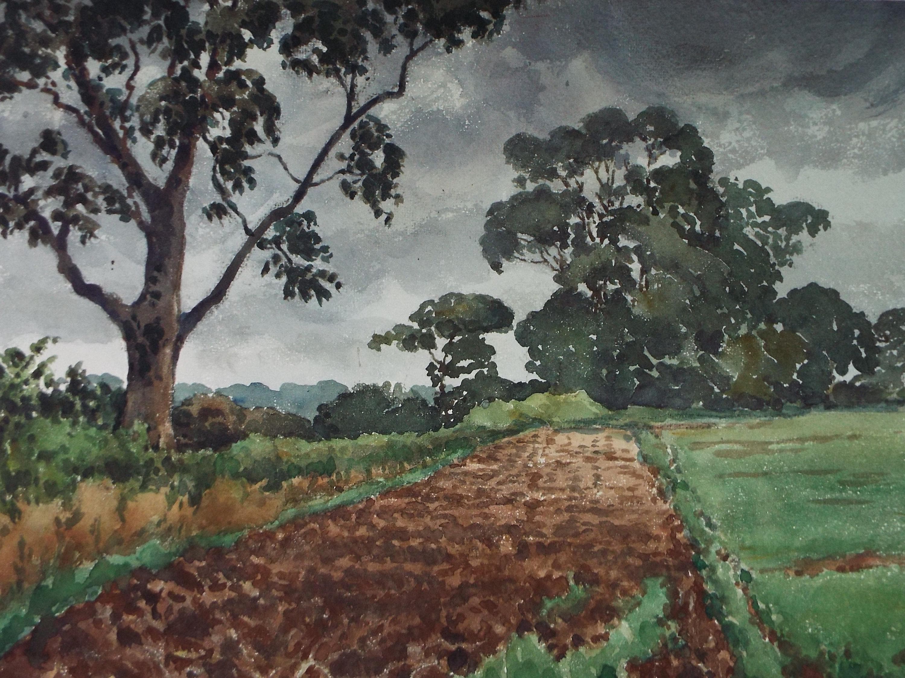 Original Watercolour, 'Ploughed Field', Henry Potter Stevens (1875-1965) Circa 1950's
