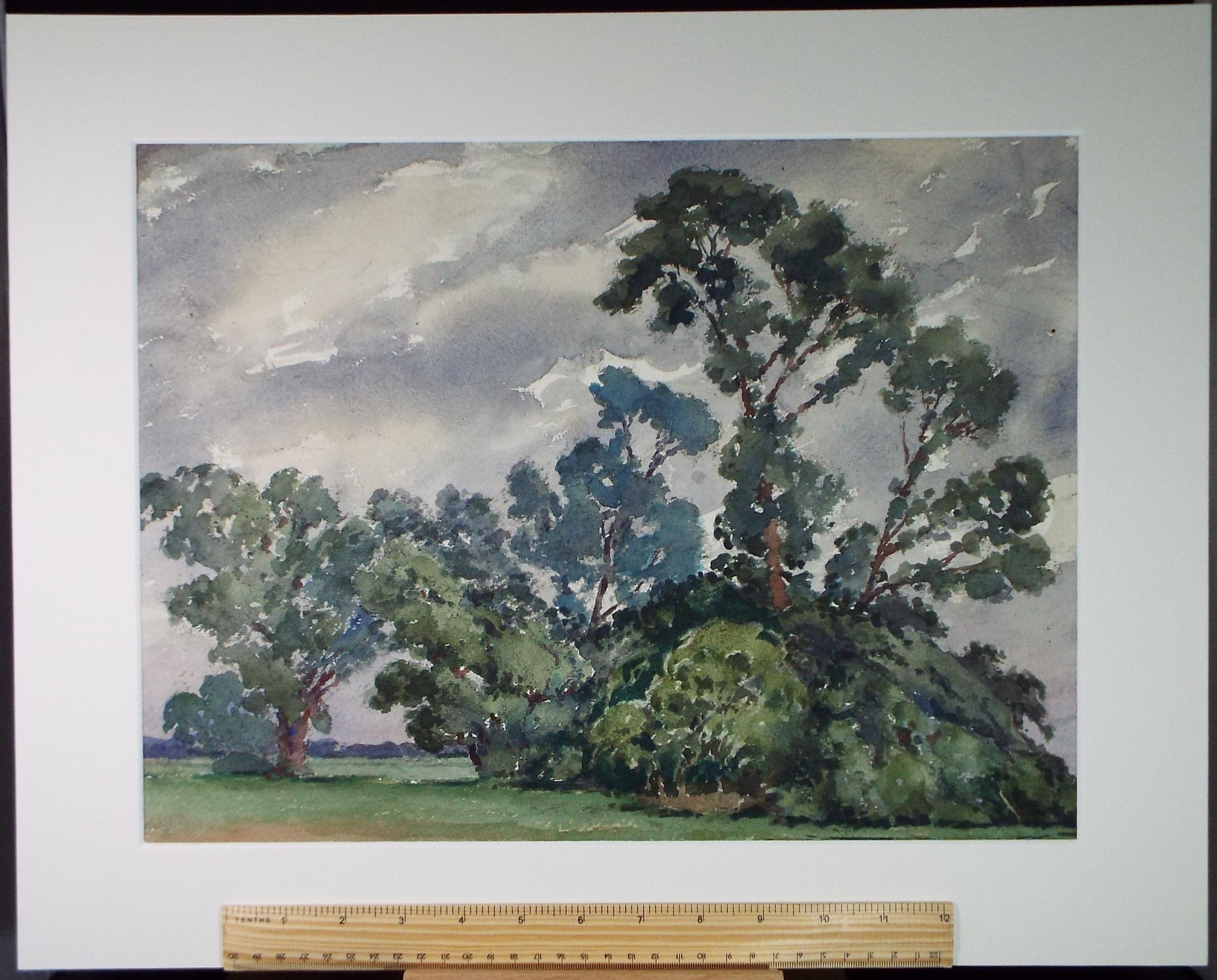 Original Watercolour, 'Trees on a Field Margin', Henry Potter Stevens (1875-1965) Dated 1956