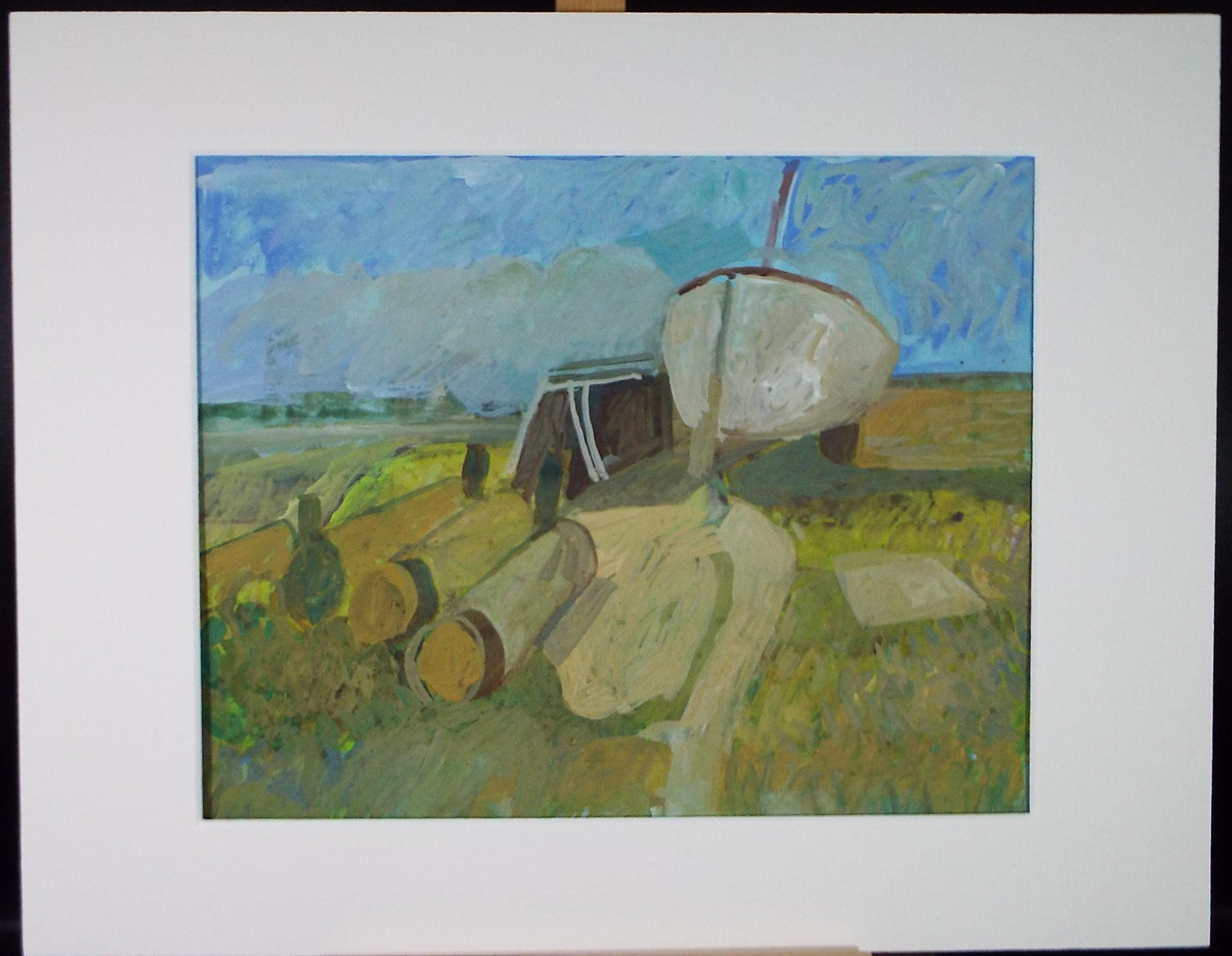 Original Watercolour Gouache , 'Boat on the hard', Colin Fifield (1940-2022), circa 1980's
