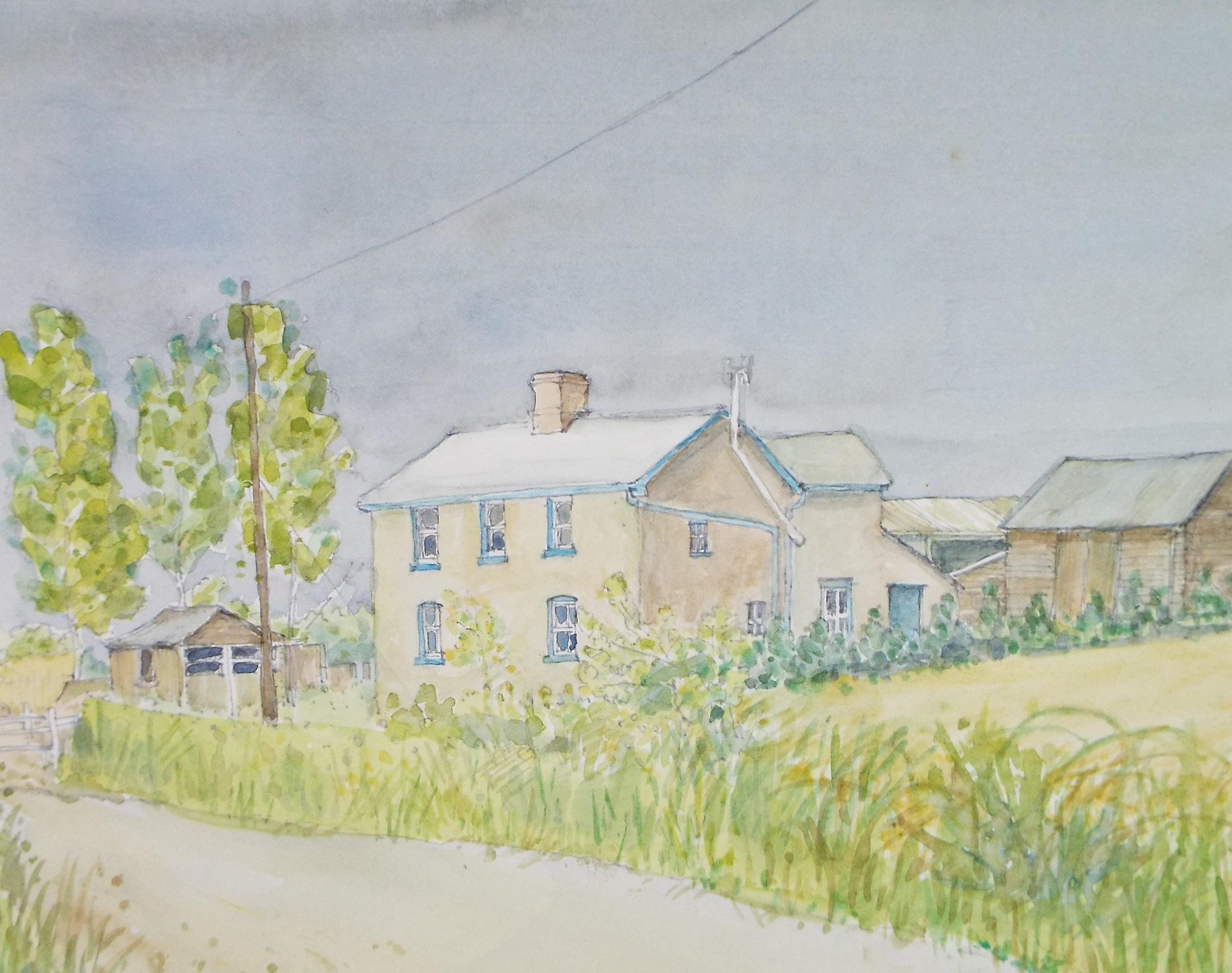 Original Watercolour, 'Farmhouse', Unknown Artist, circa 1980's