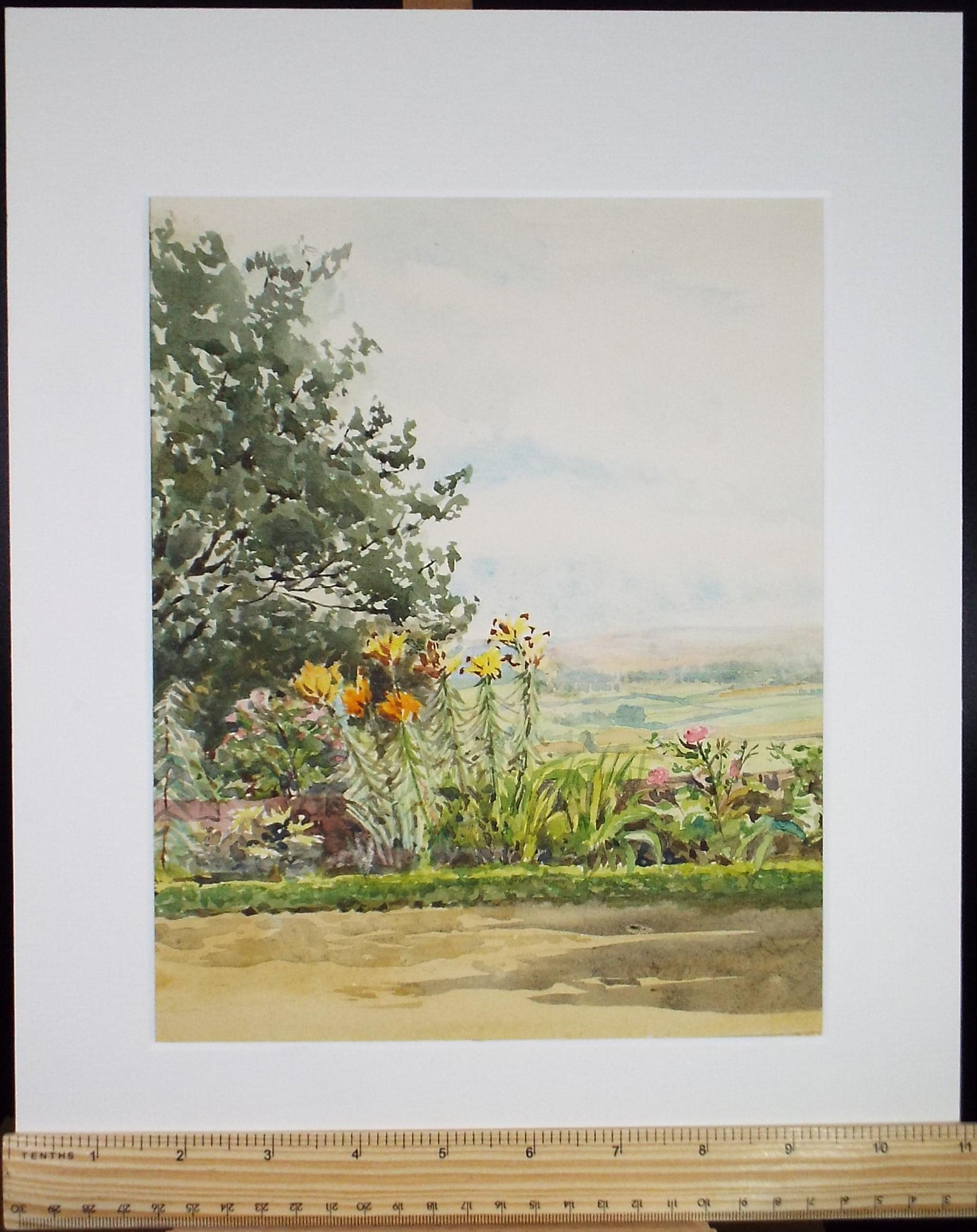 Original Watercolour, 'Lilly in the Border', Mid 20th Century, Artist Unknown